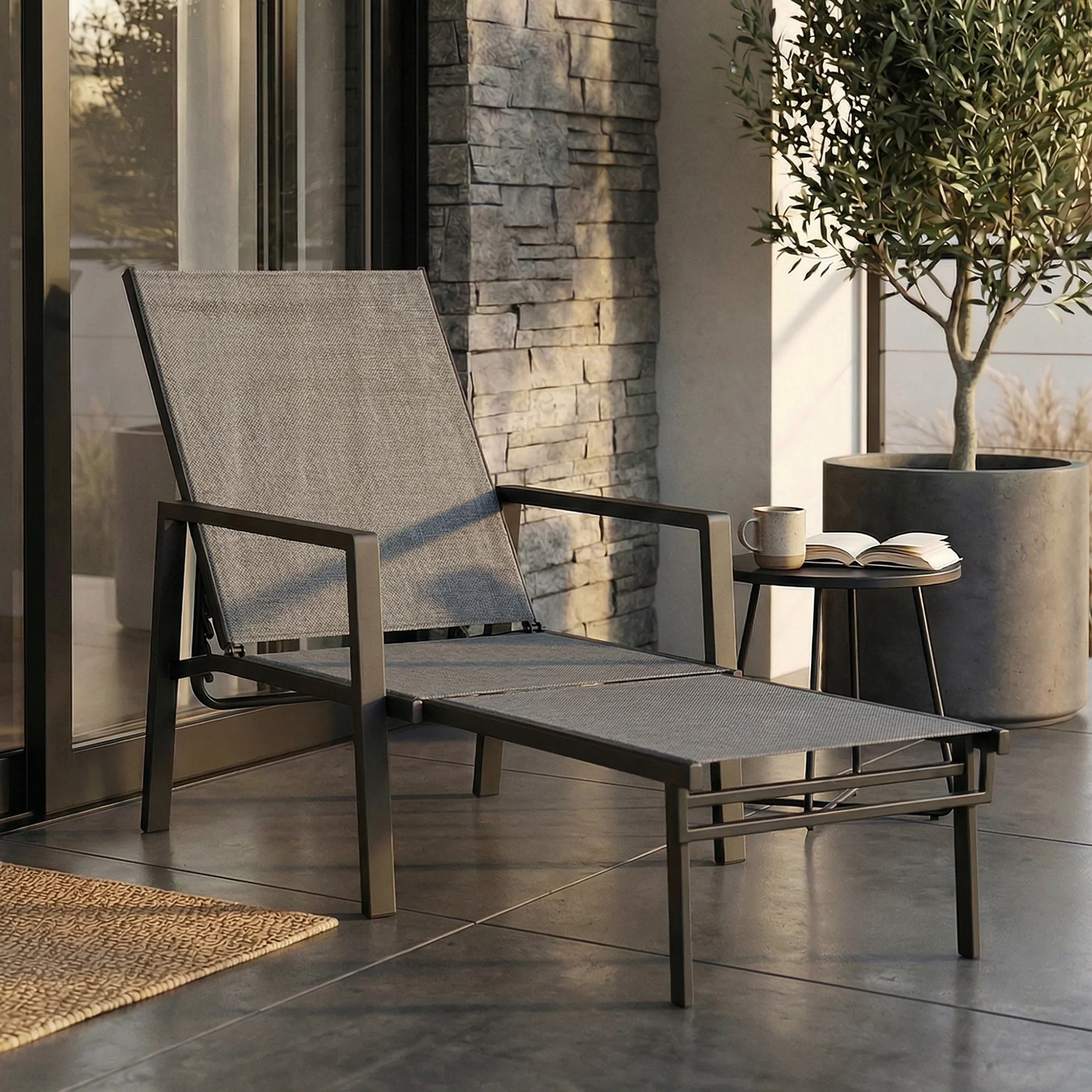 5-Position Sun Lounger with Retractable Footrest, Steel for Patio & Camping, Dark Grey - Image 3
