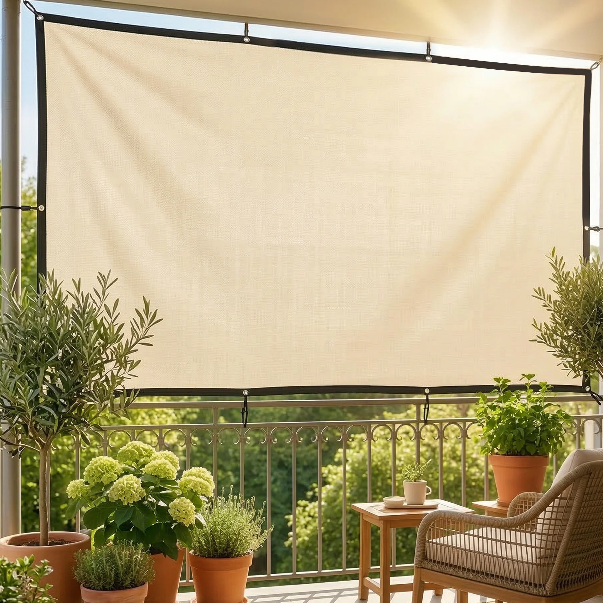2 x 3 m Sun Shade Sail in Beige with Steel Eyelets & Bungee Cords, UV Protection - Image 10