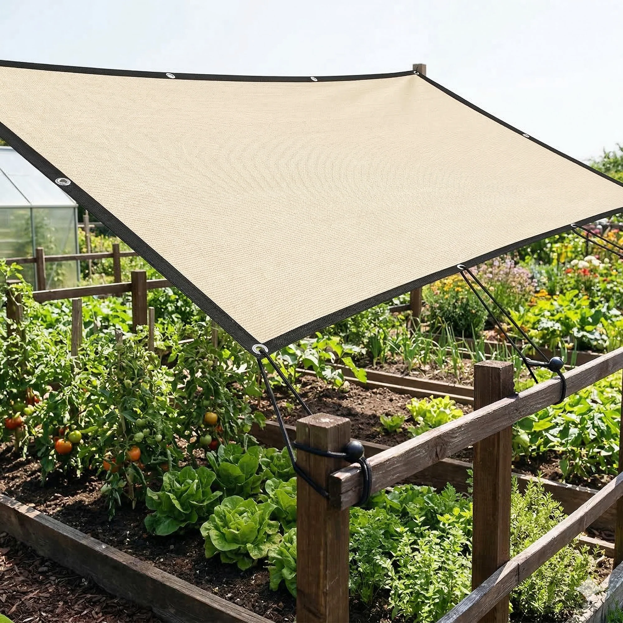 2 x 3 m Sun Shade Sail in Beige with Steel Eyelets & Bungee Cords, UV Protection - Image 11