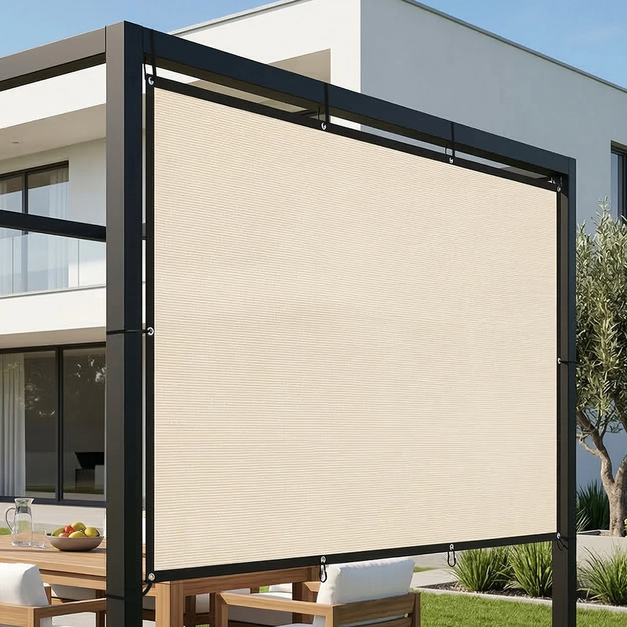 2 x 3 m Sun Shade Sail in Beige with Steel Eyelets & Bungee Cords, UV Protection - Image 4