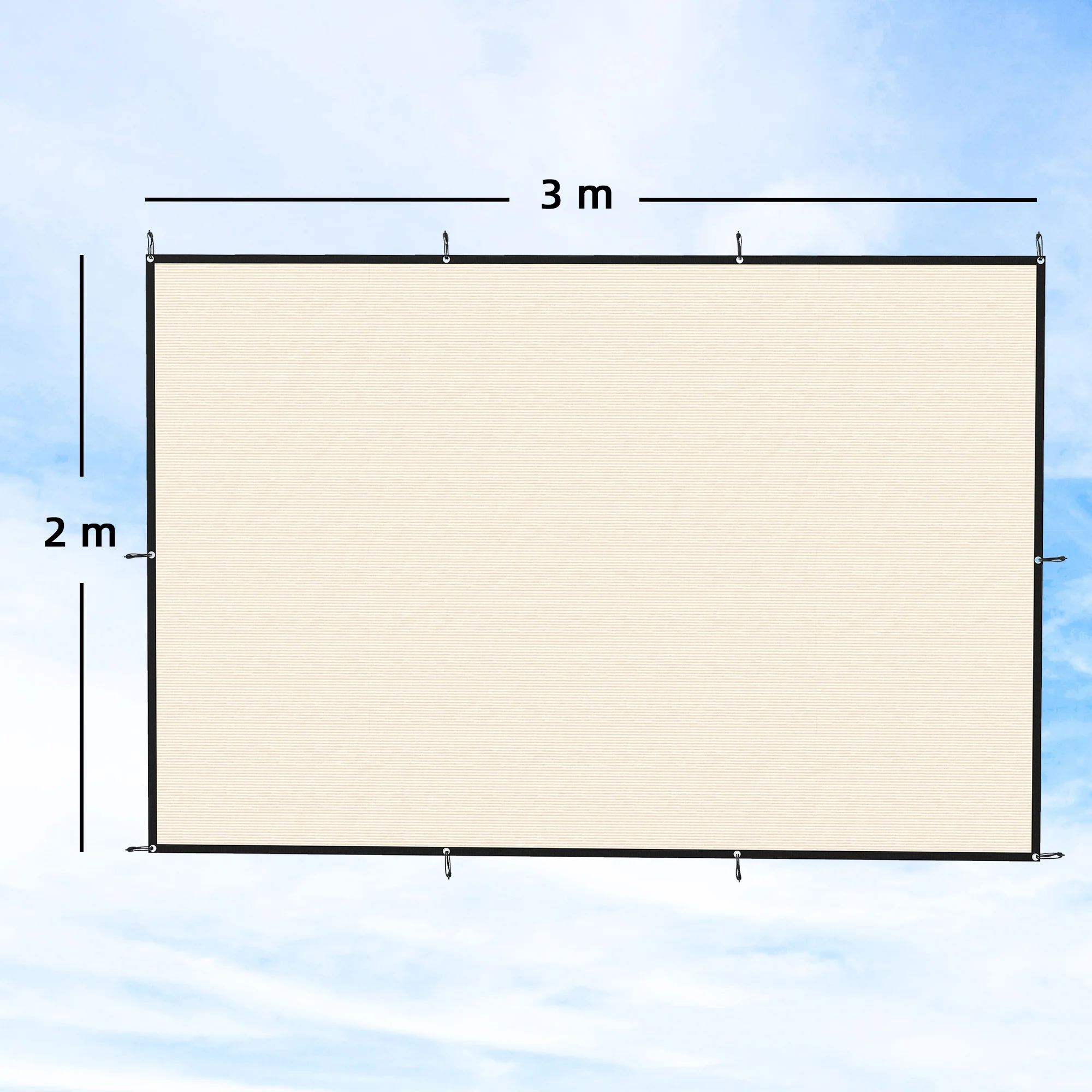 2 x 3 m Sun Shade Sail in Beige with Steel Eyelets & Bungee Cords, UV Protection - Image 5