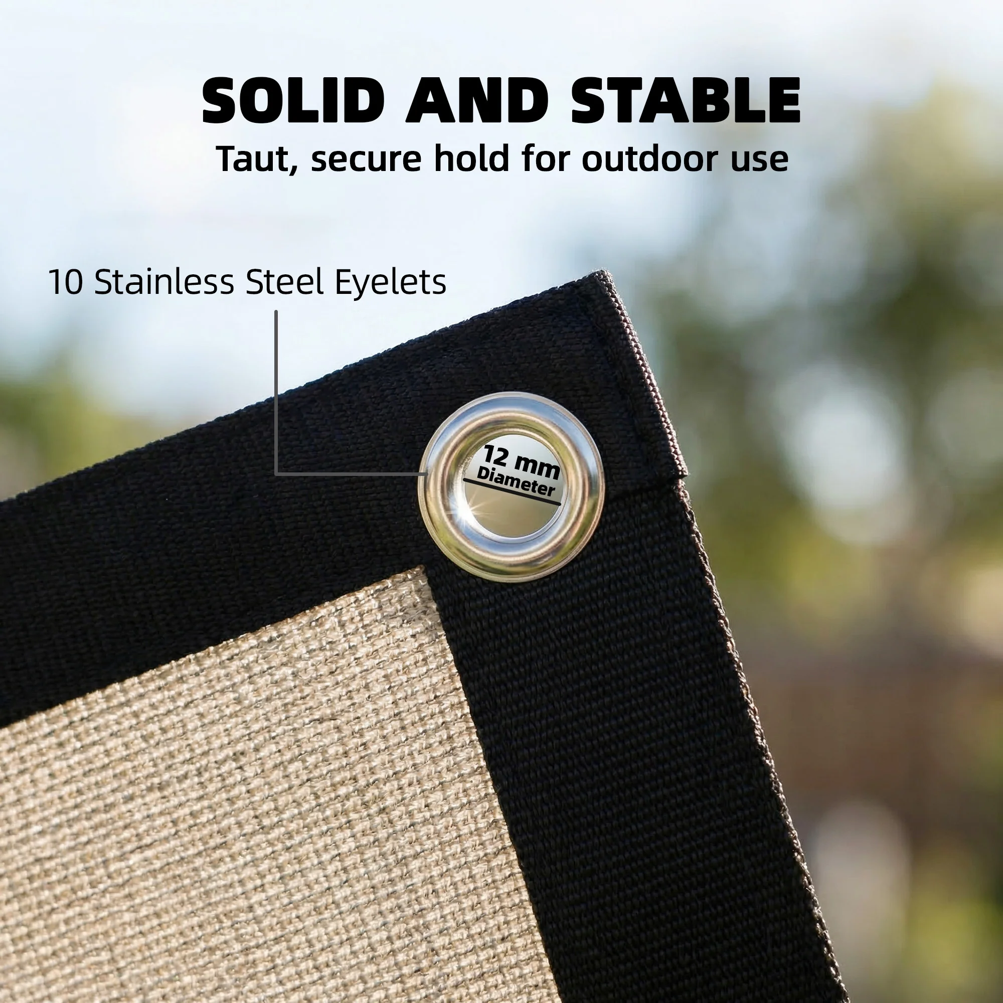 2 x 3 m Sun Shade Sail in Beige with Steel Eyelets & Bungee Cords, UV Protection - Image 8