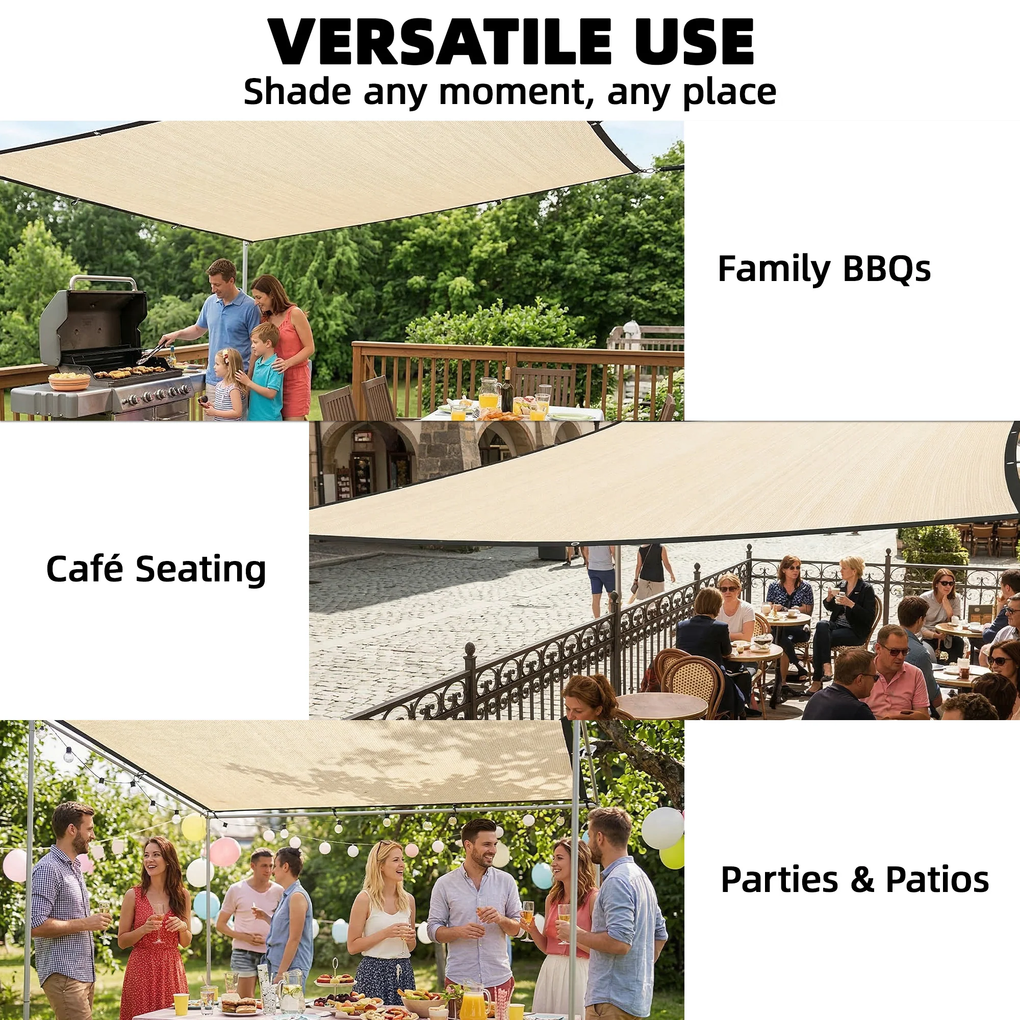 2 x 3 m Sun Shade Sail in Beige with Steel Eyelets & Bungee Cords, UV Protection - Image 9