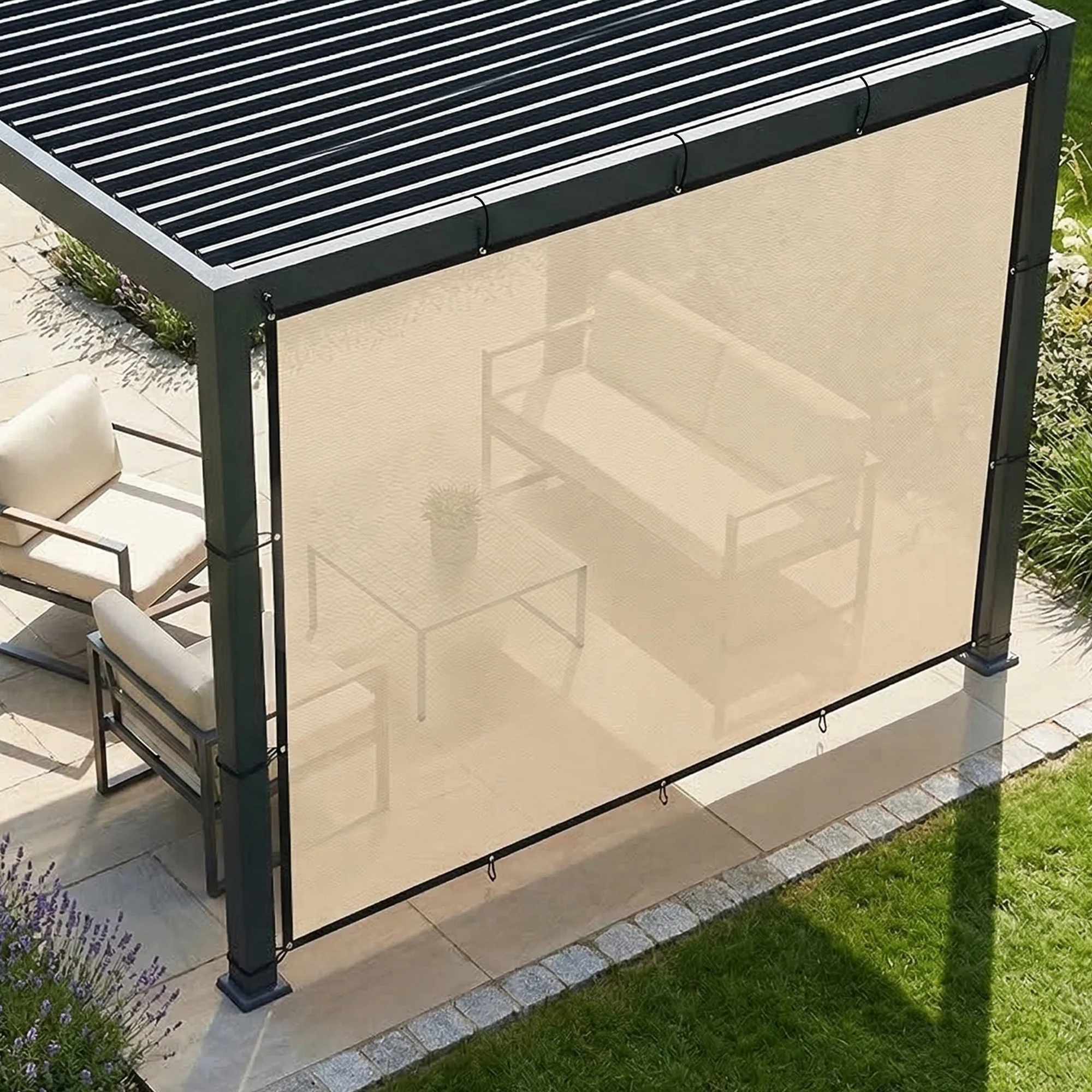 Rectangle Shade Sail 3 x 3.6 m Beige with SS Eyelets & Bungee Cords, UV-blocking - Image 10