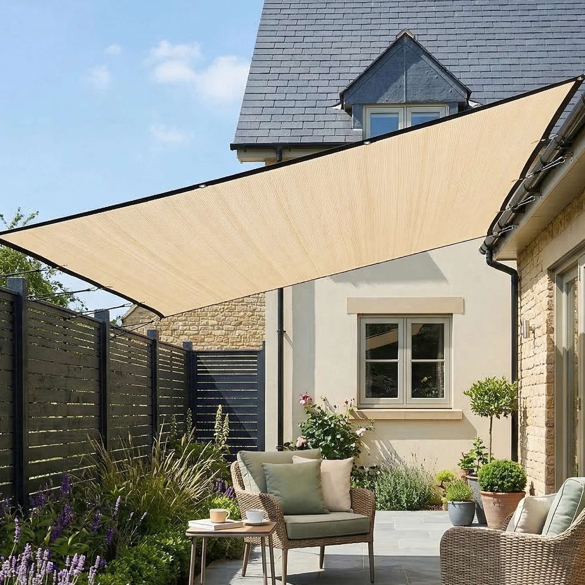 Rectangle Shade Sail 3 x 3.6 m Beige with SS Eyelets & Bungee Cords, UV-blocking - Image 11