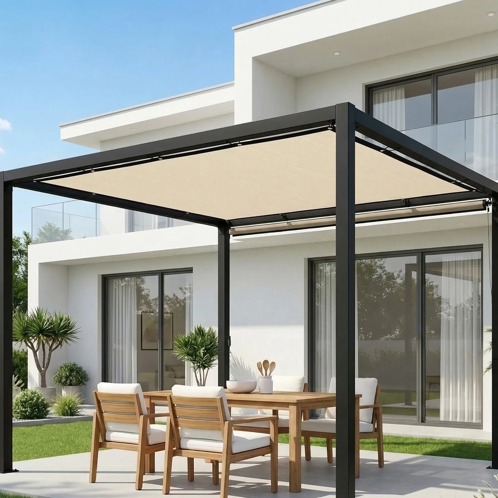 Rectangle Shade Sail 3 x 3.6 m Beige with SS Eyelets & Bungee Cords, UV-blocking - Image 3