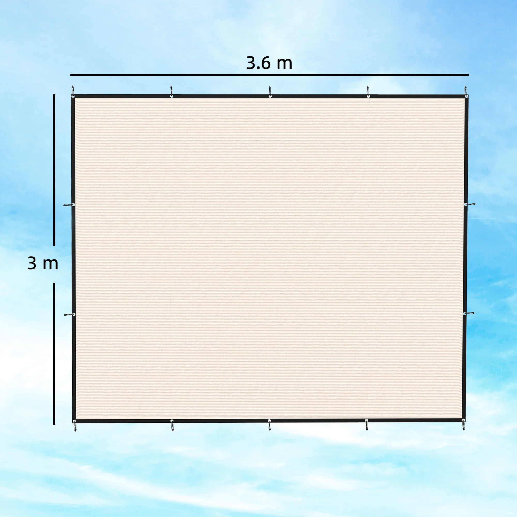 Rectangle Shade Sail 3 x 3.6 m Beige with SS Eyelets & Bungee Cords, UV-blocking - Image 5