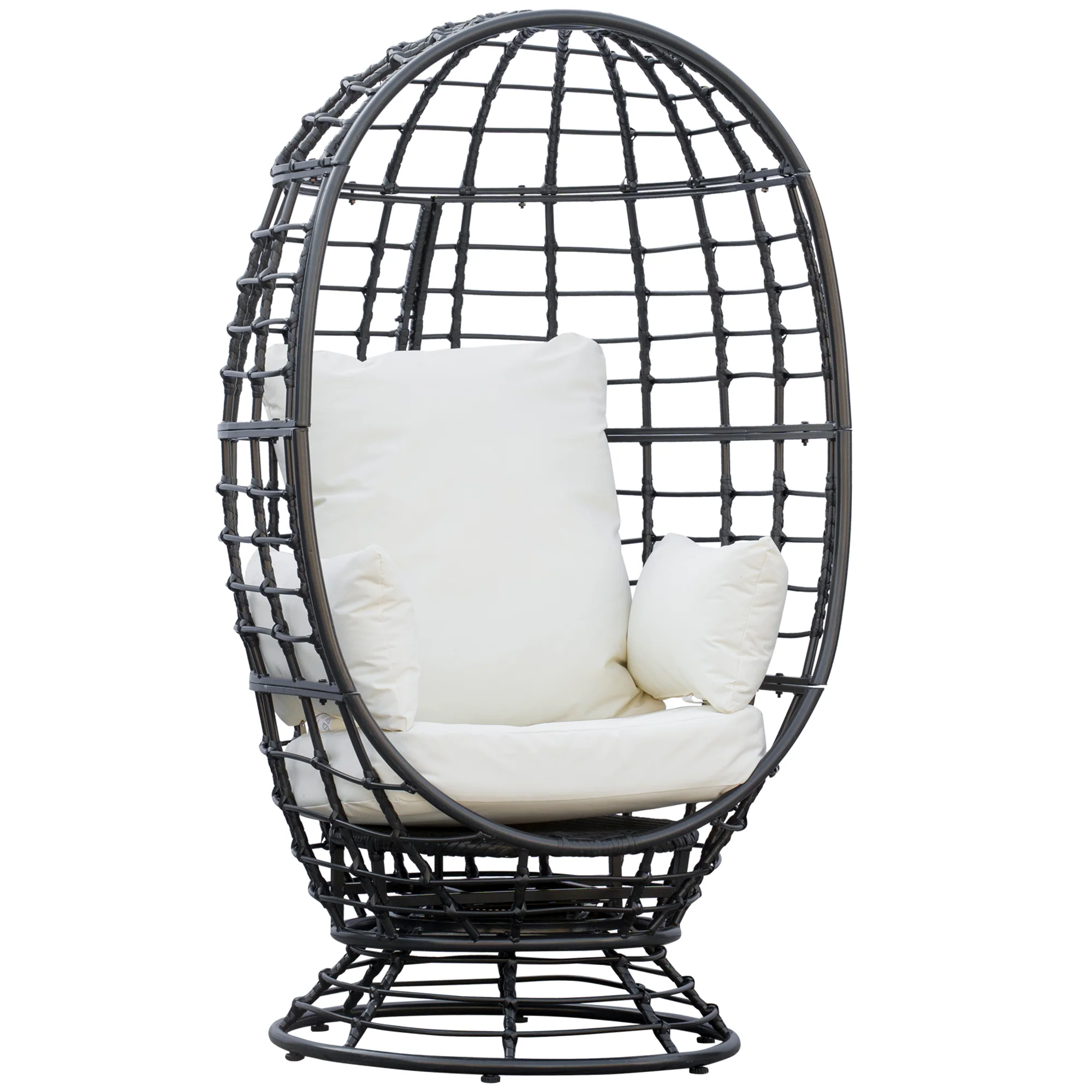 Rattan Swivel Egg Chair with Cushion & Pillow for Balcony, Garden, Patio, Black - Image 12