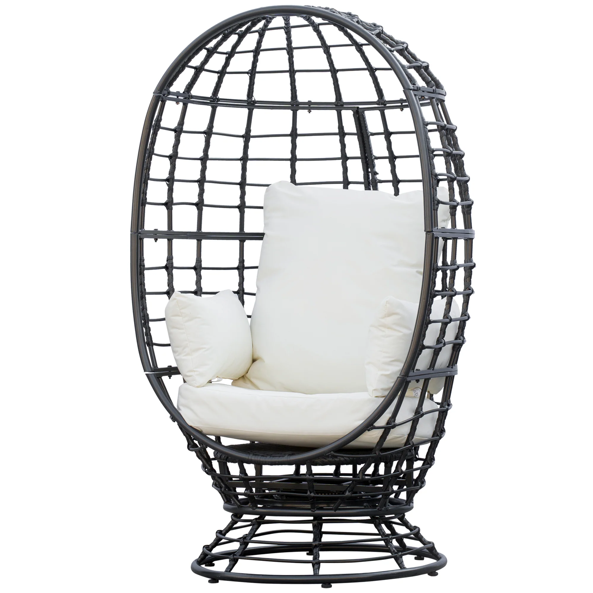 Rattan Swivel Egg Chair with Cushion & Pillow for Balcony, Garden, Patio, Black - Image 2