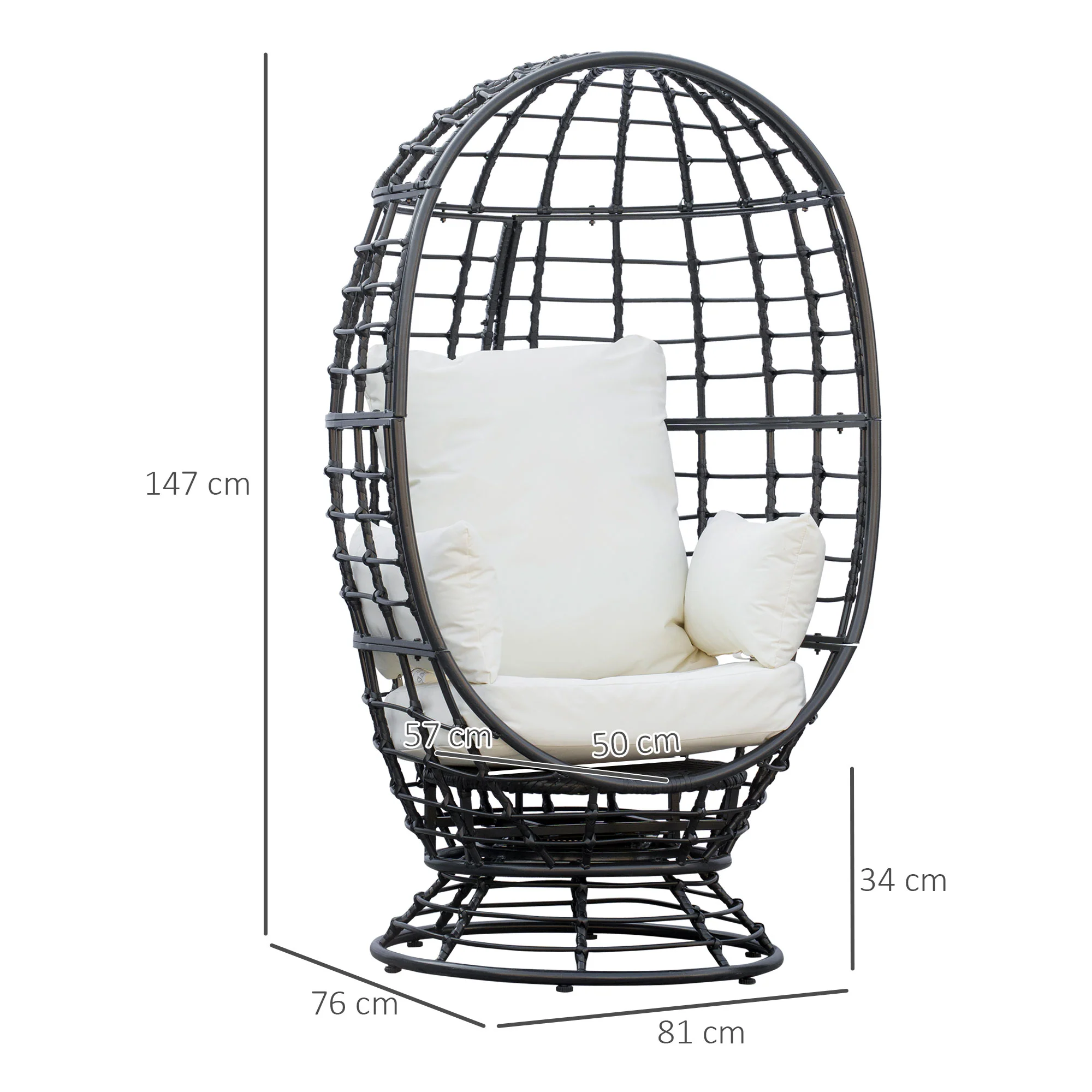 Rattan Swivel Egg Chair with Cushion & Pillow for Balcony, Garden, Patio, Black - Image 5