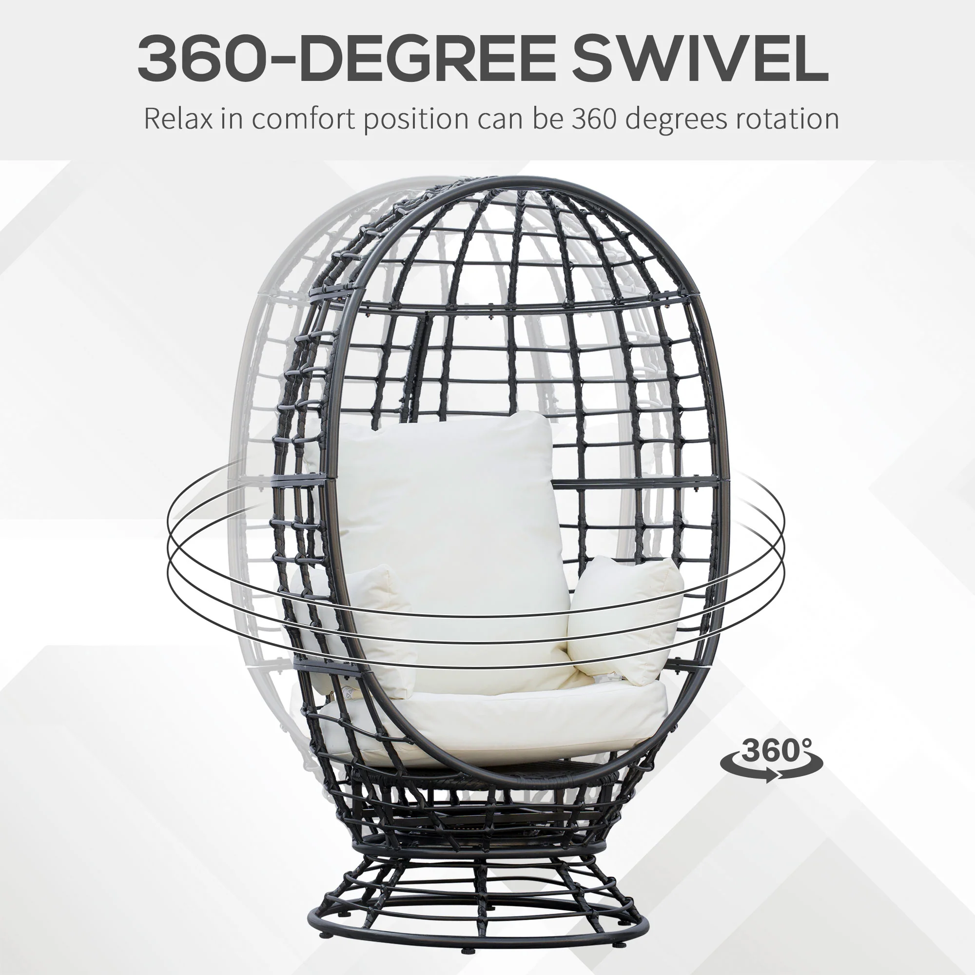 Rattan Swivel Egg Chair with Cushion & Pillow for Balcony, Garden, Patio, Black - Image 6