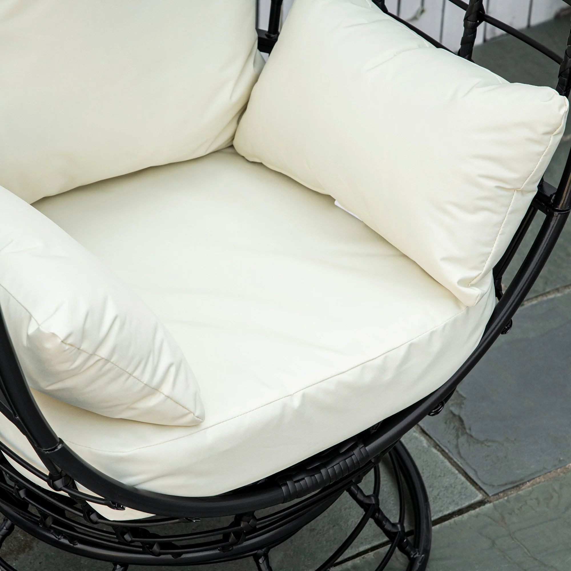 Rattan Swivel Egg Chair with Cushion & Pillow for Balcony, Garden, Patio, Black - Image 9