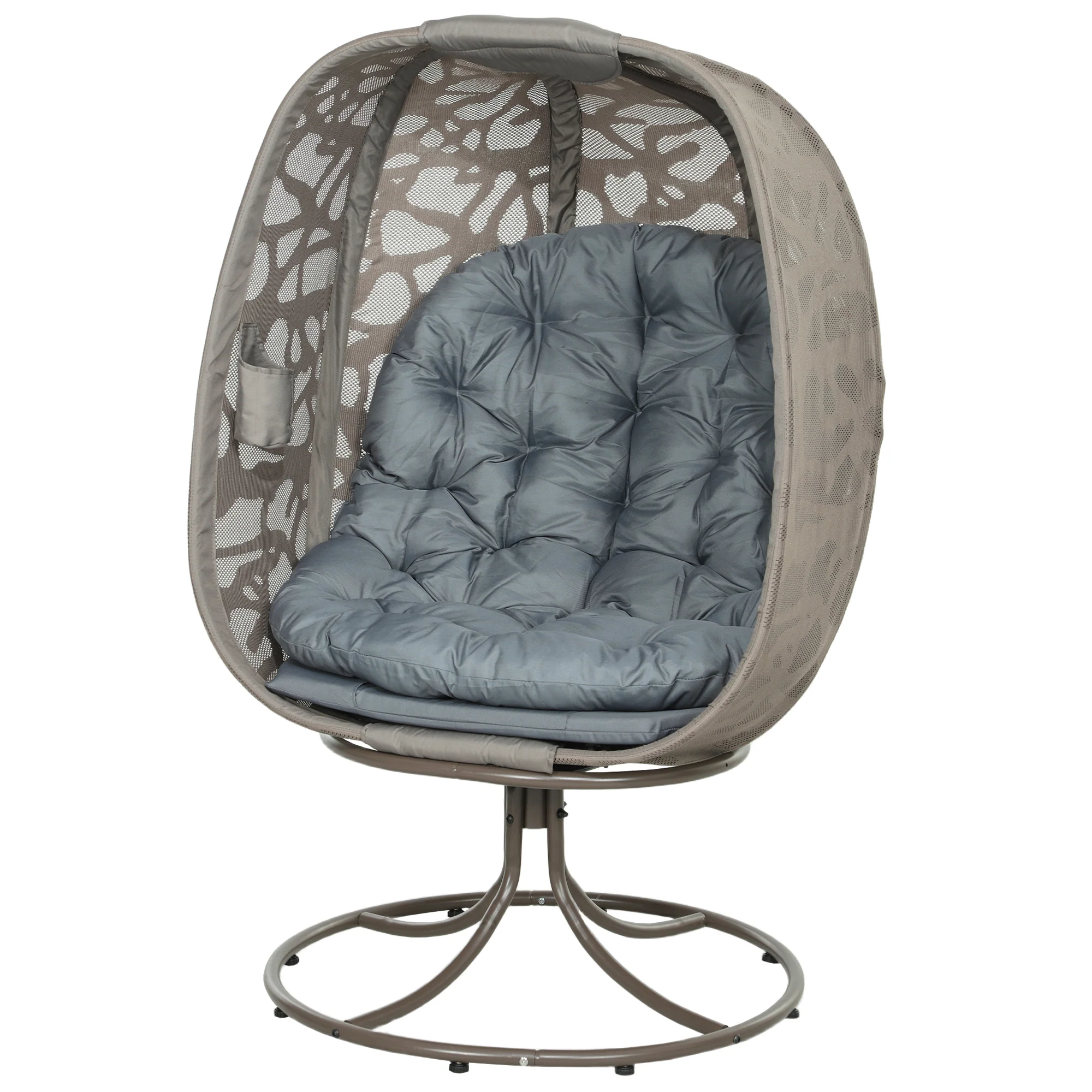 Swivel Egg Chair with Cushions & Foldable Basket Seat, Grey - Image 12