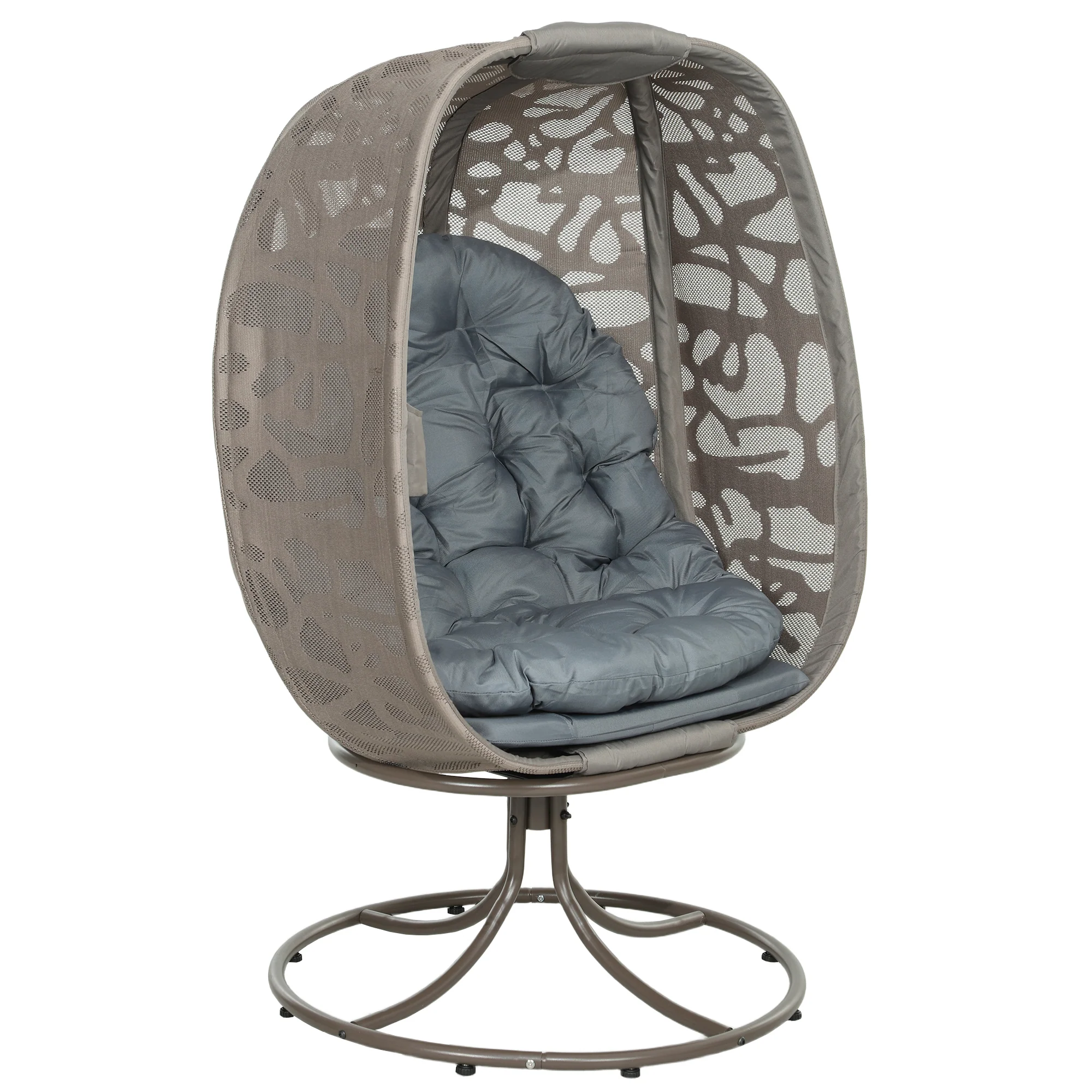 Swivel Egg Chair with Cushions & Foldable Basket Seat, Grey - Image 2
