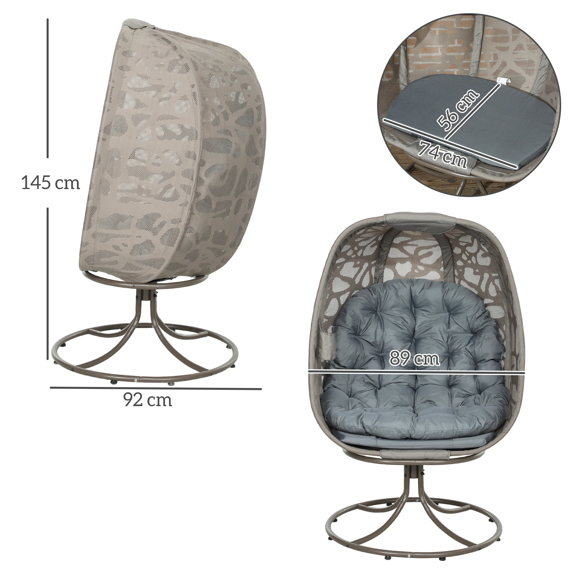 Swivel Egg Chair with Cushions & Foldable Basket Seat, Grey - Image 5