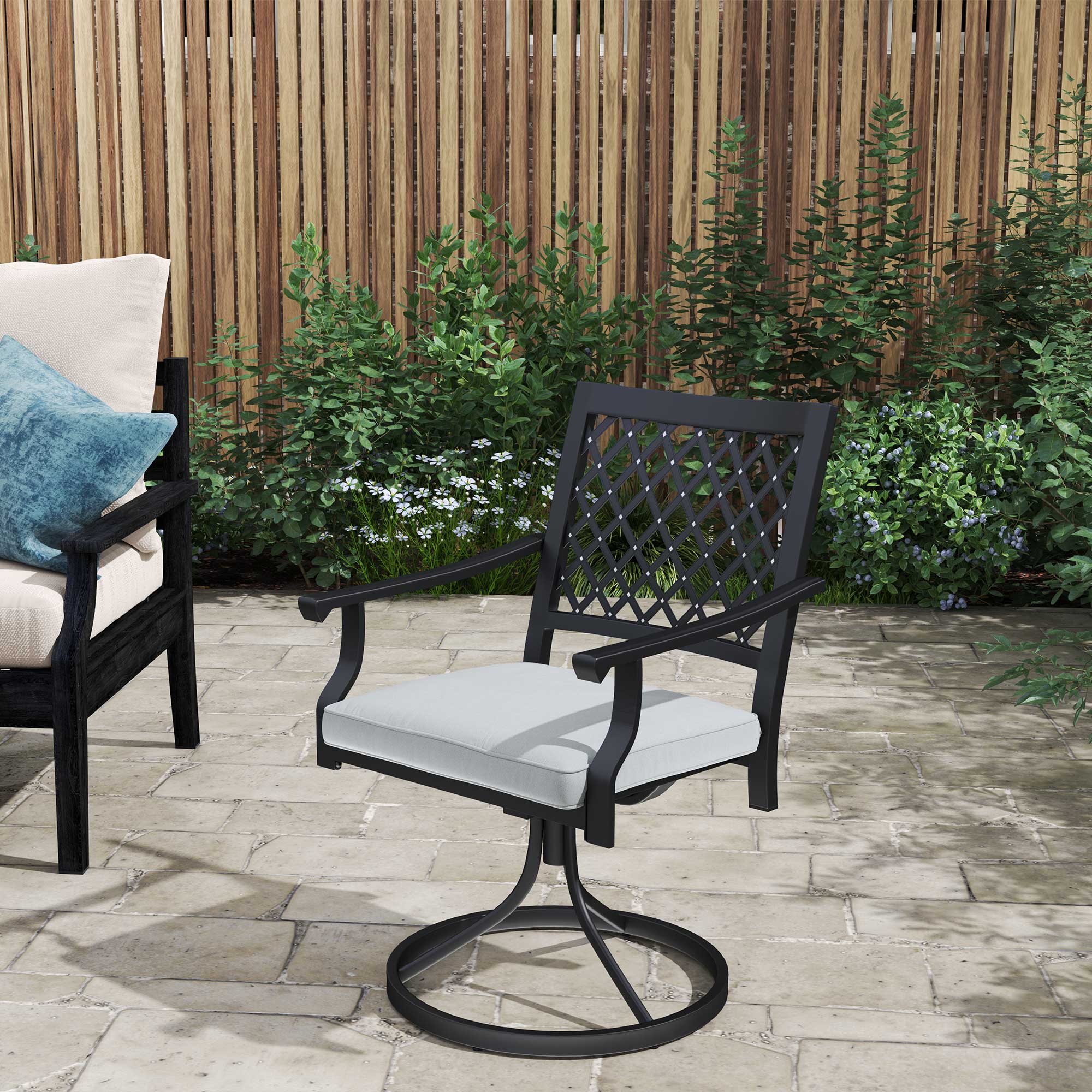 Set of 2 Outdoor Metal Swivel Rocker Chairs with Cushion & Armrests for Backyard, Black - Image 10