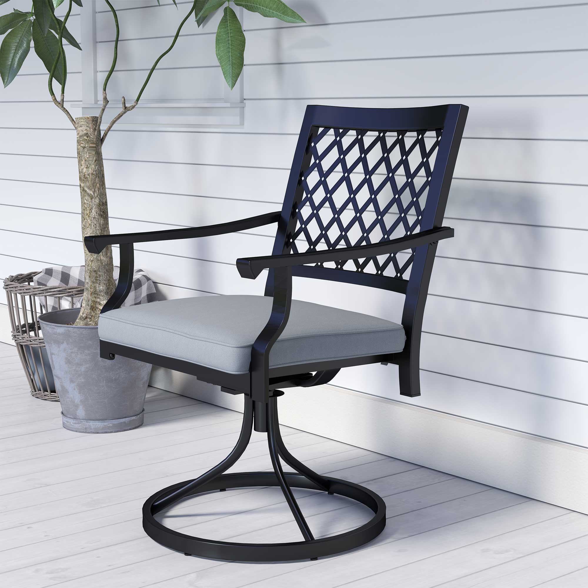 Set of 2 Outdoor Metal Swivel Rocker Chairs with Cushion & Armrests for Backyard, Black - Image 11