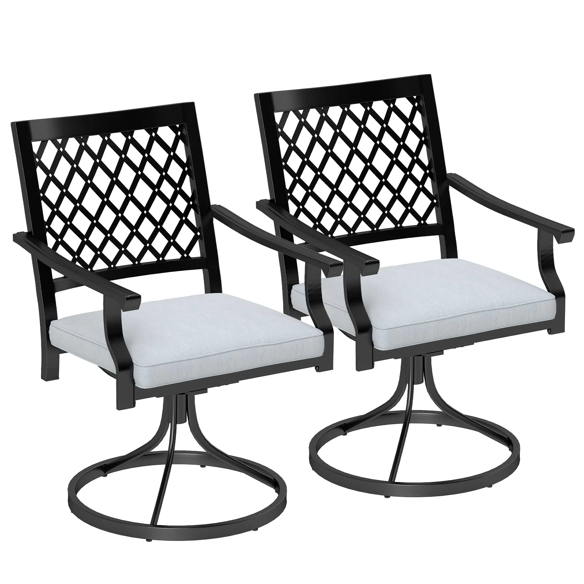 Set of 2 Outdoor Metal Swivel Rocker Chairs with Cushion & Armrests for Backyard, Black - Image 12