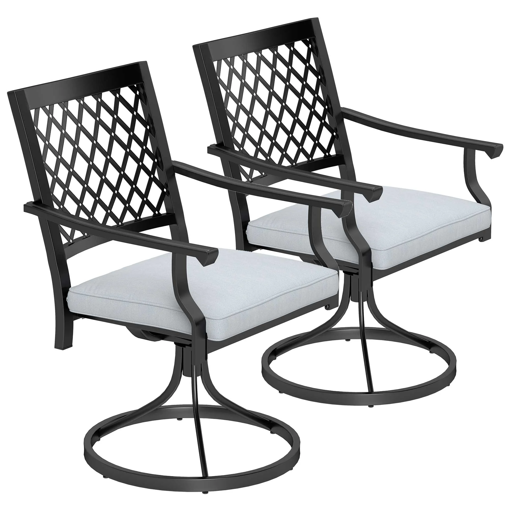 Set of 2 Outdoor Metal Swivel Rocker Chairs with Cushion & Armrests for Backyard, Black - Image 2