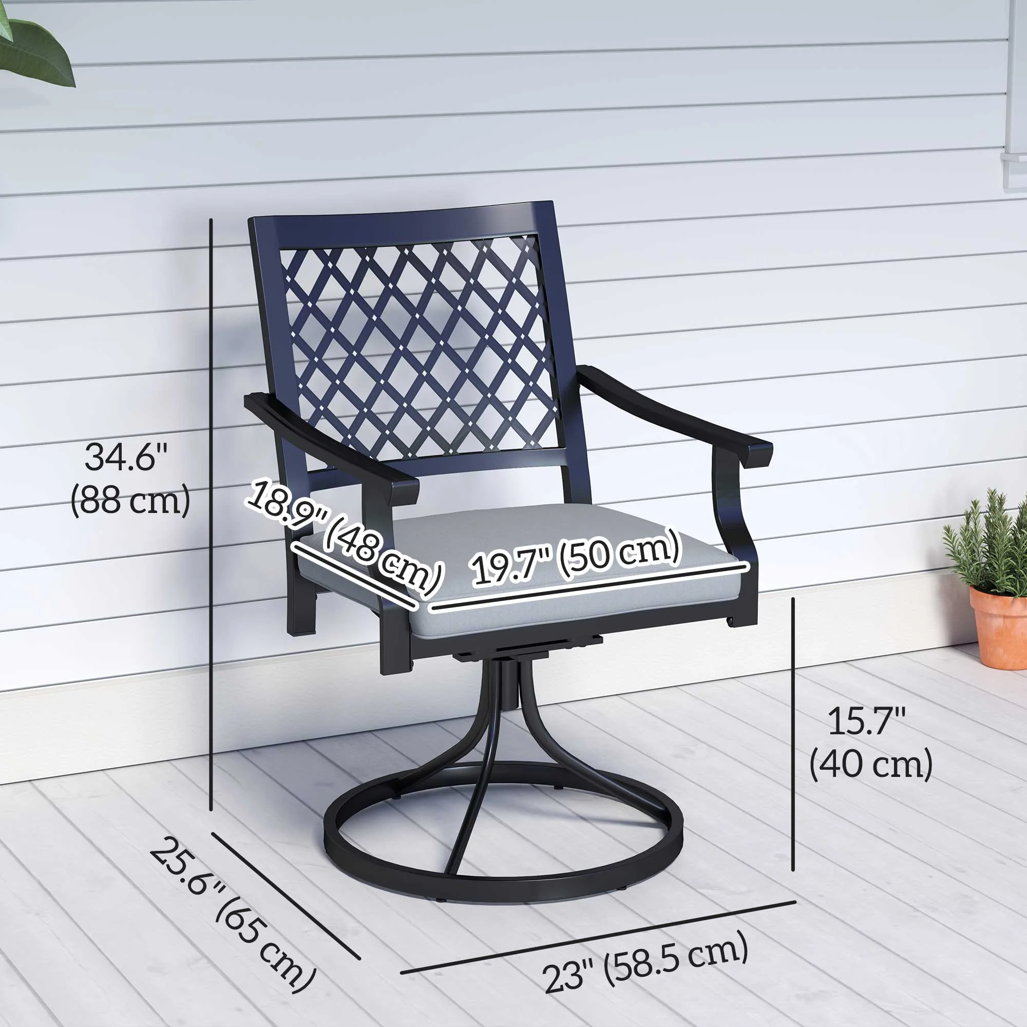 Set of 2 Outdoor Metal Swivel Rocker Chairs with Cushion & Armrests for Backyard, Black - Image 5