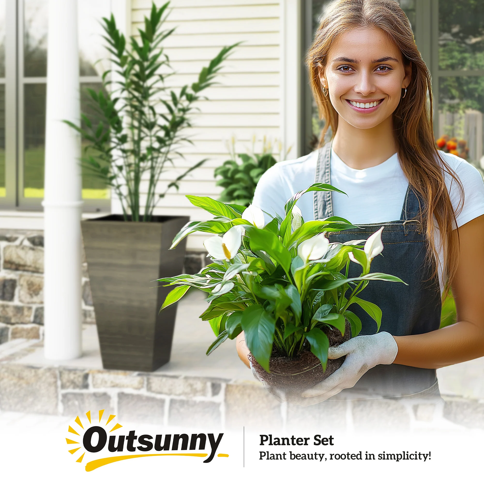 3-Piece 28" Tall Planter Set with Drainage Holes, Dark Brown - Image 11