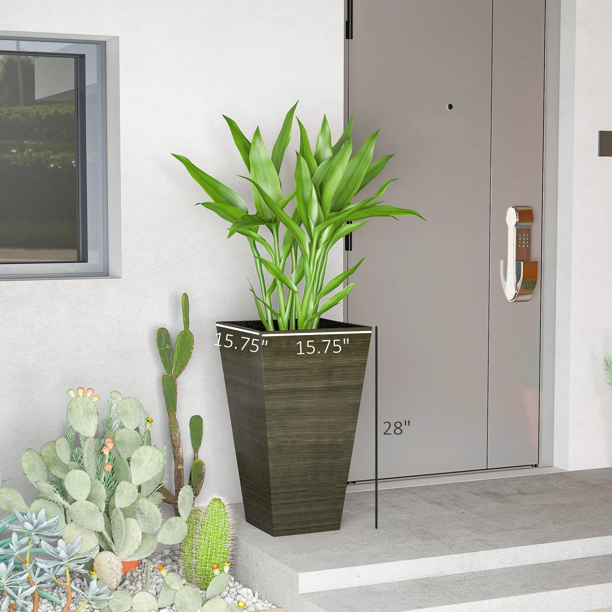 3-Piece 28" Tall Planter Set with Drainage Holes, Dark Brown - Image 5