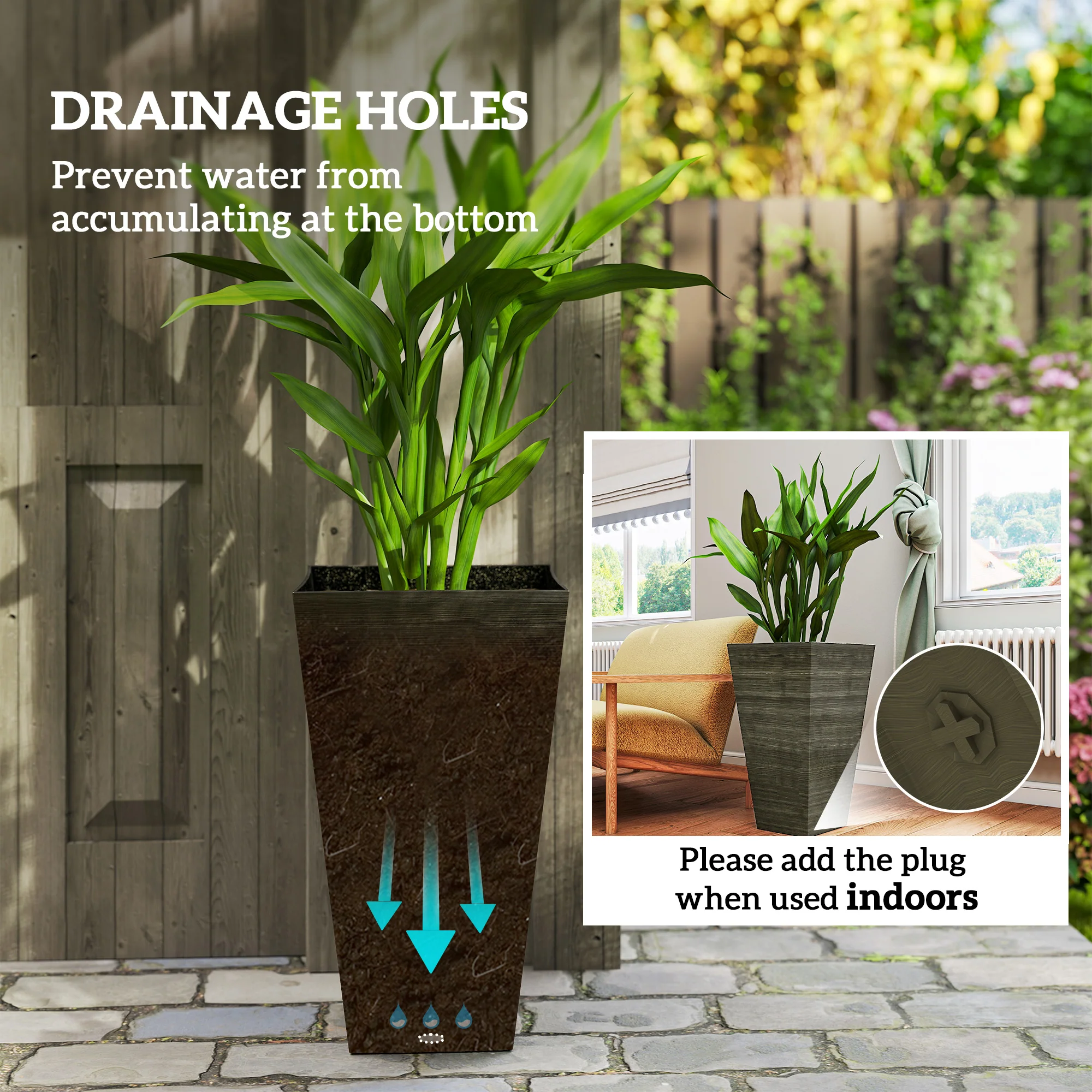 3-Piece 28" Tall Planter Set with Drainage Holes, Dark Brown - Image 7