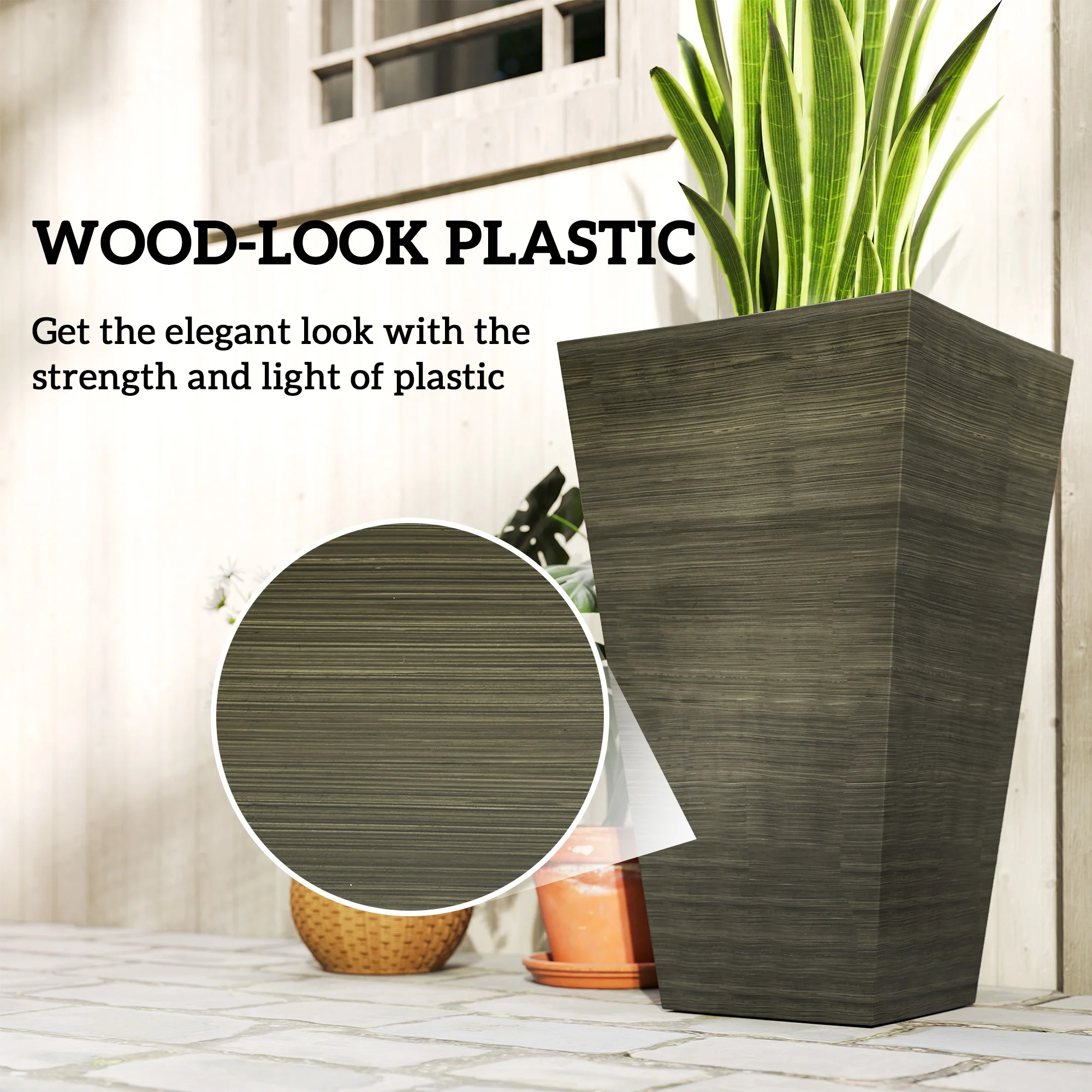 3-Piece 28" Tall Planter Set with Drainage Holes, Dark Brown - Image 8