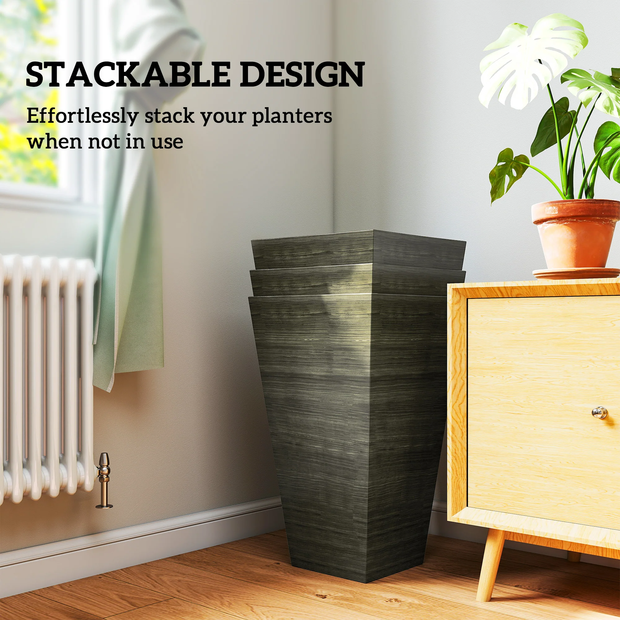 3-Piece 28" Tall Planter Set with Drainage Holes, Dark Brown - Image 9