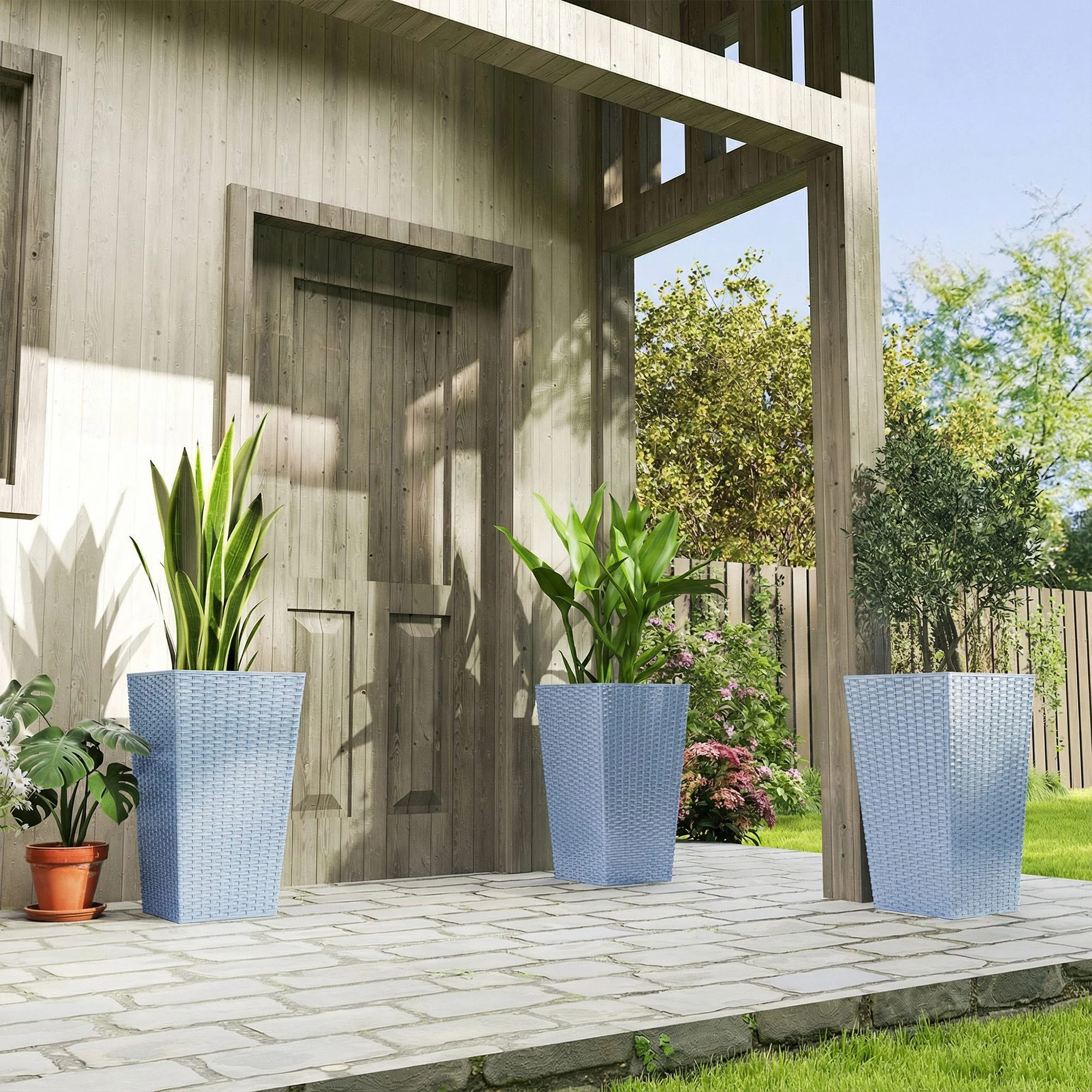 3 Piece 24" Tall Planters with Drainage Holes, Light Gray - Image 4
