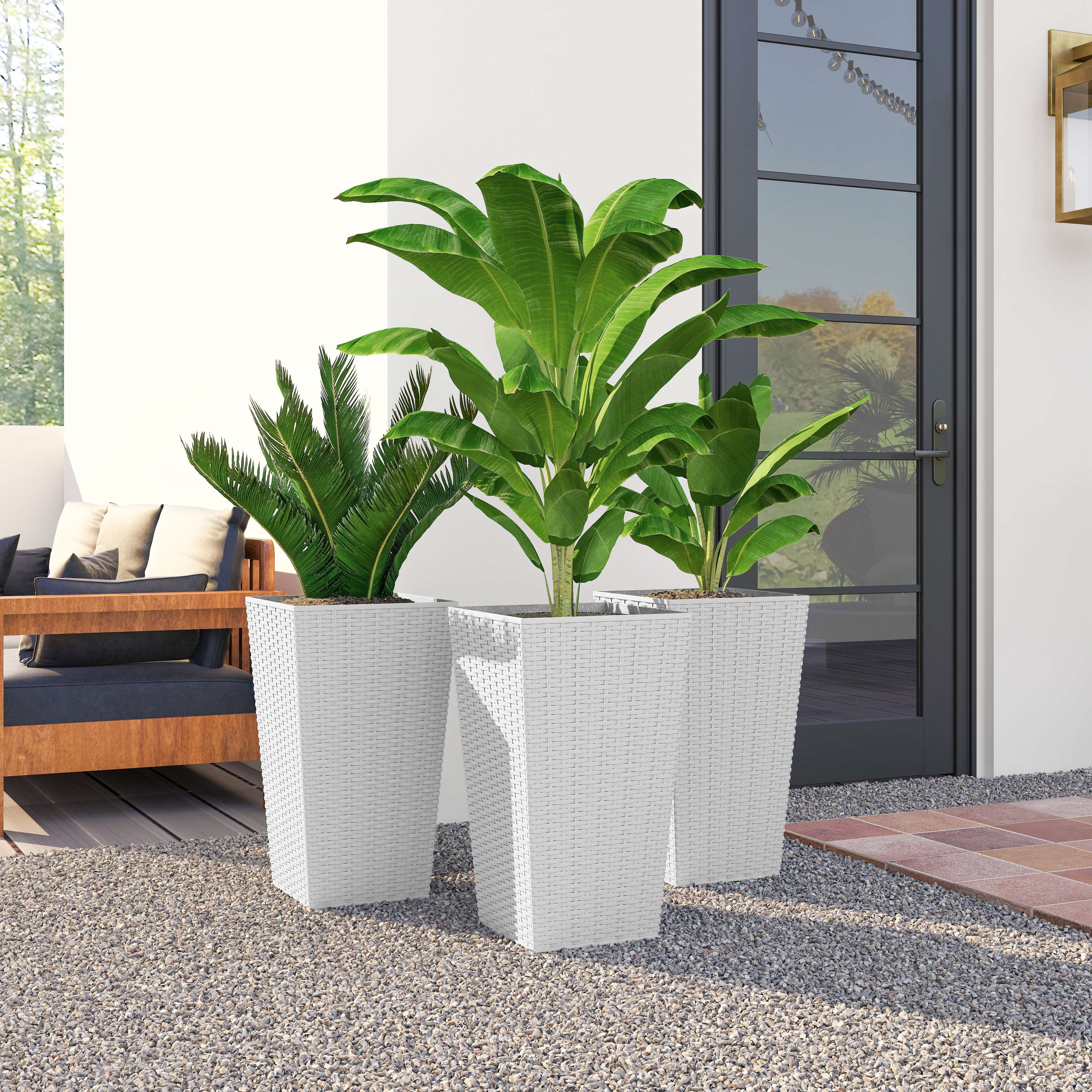 3 Piece 24" Tall Planters with Drainage Holes, White - Image 10