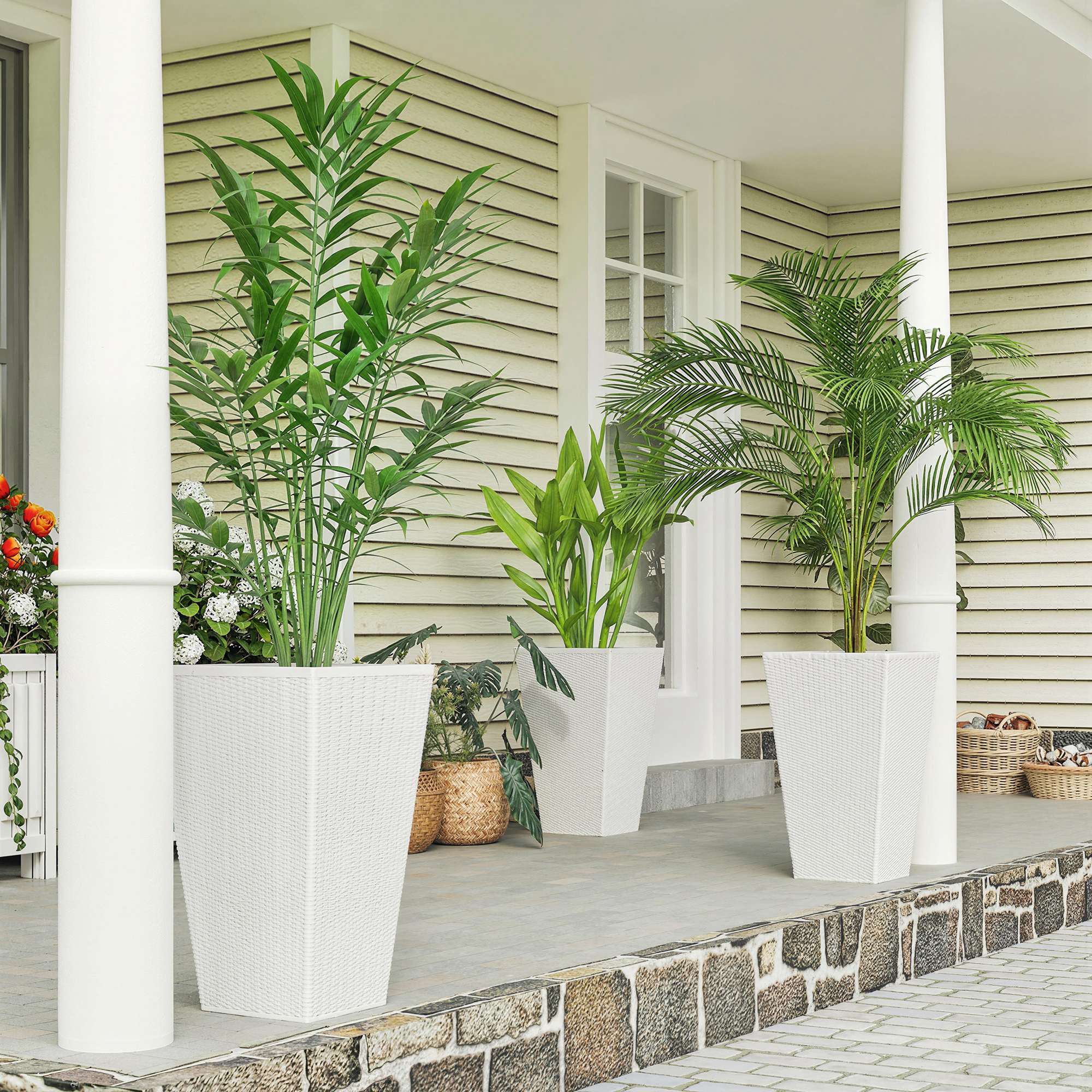 3 Piece 24" Tall Planters with Drainage Holes, White - Image 3