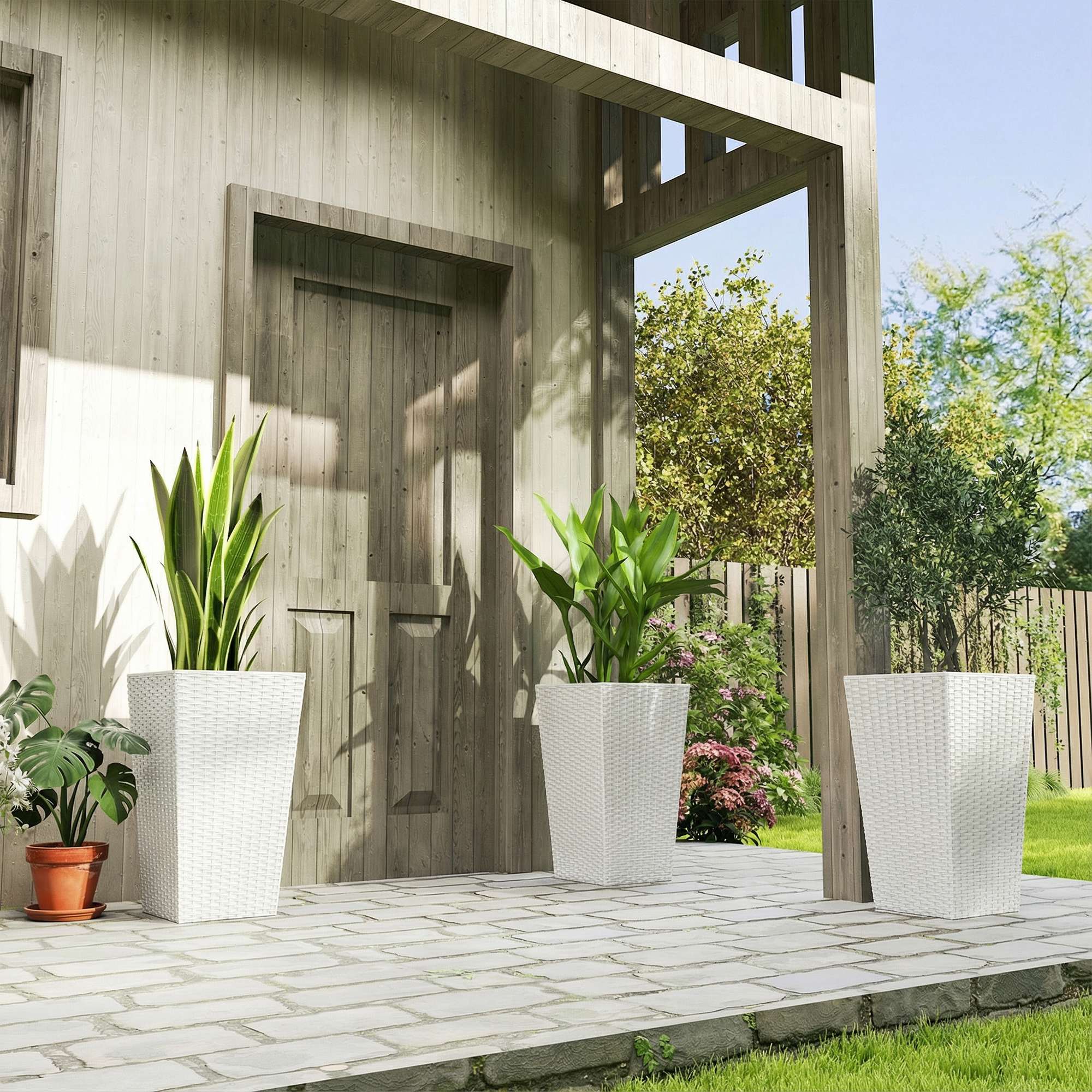 3 Piece 24" Tall Planters with Drainage Holes, White - Image 4