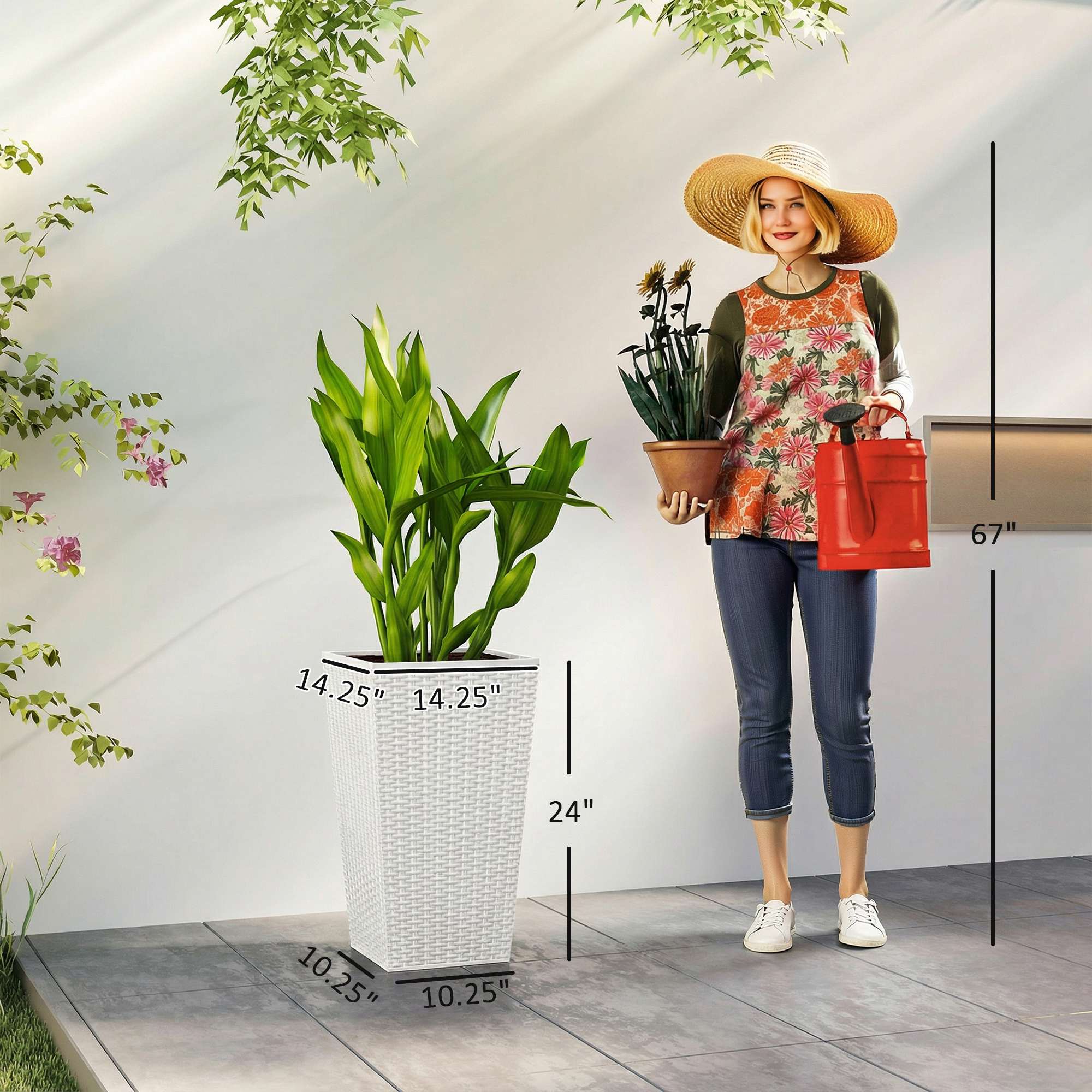 3 Piece 24" Tall Planters with Drainage Holes, White - Image 5