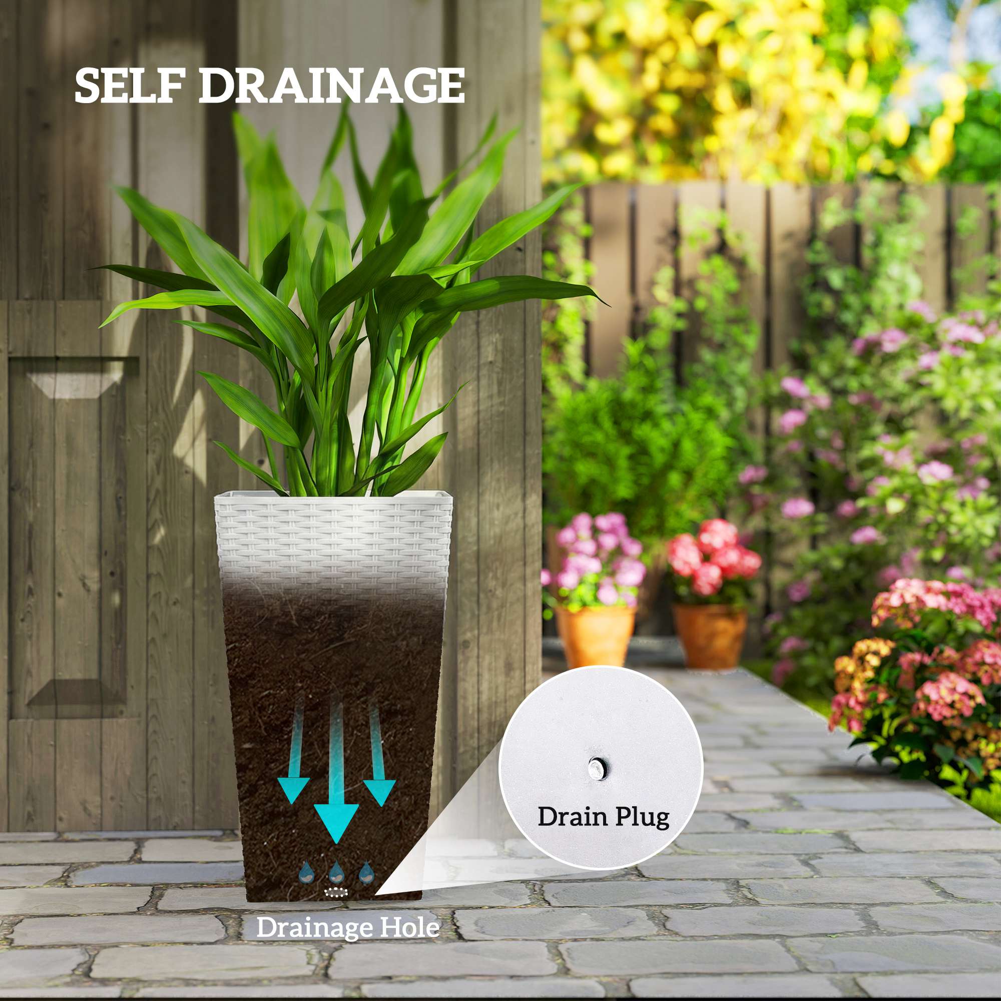 3 Piece 24" Tall Planters with Drainage Holes, White - Image 7