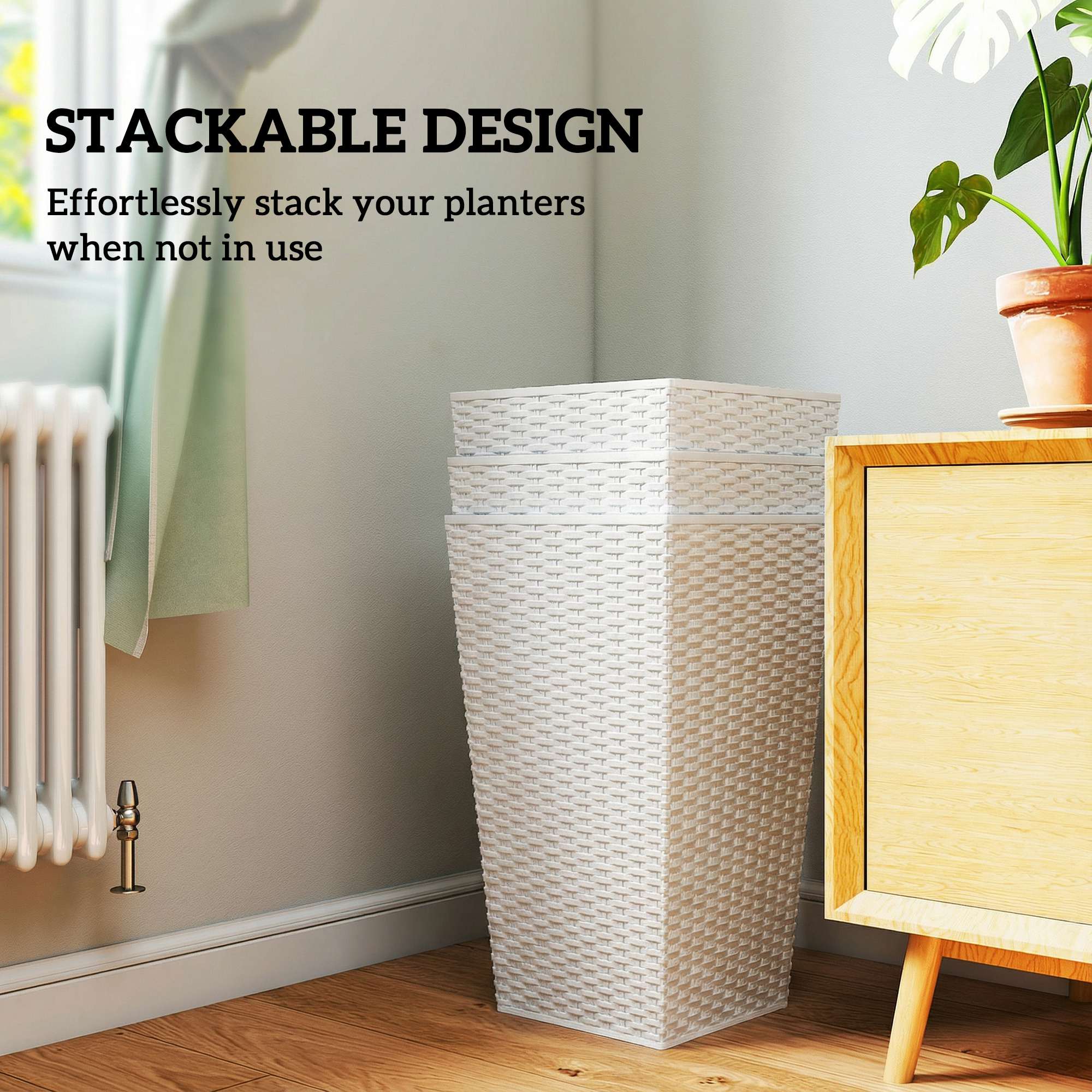 3 Piece 24" Tall Planters with Drainage Holes, White - Image 9
