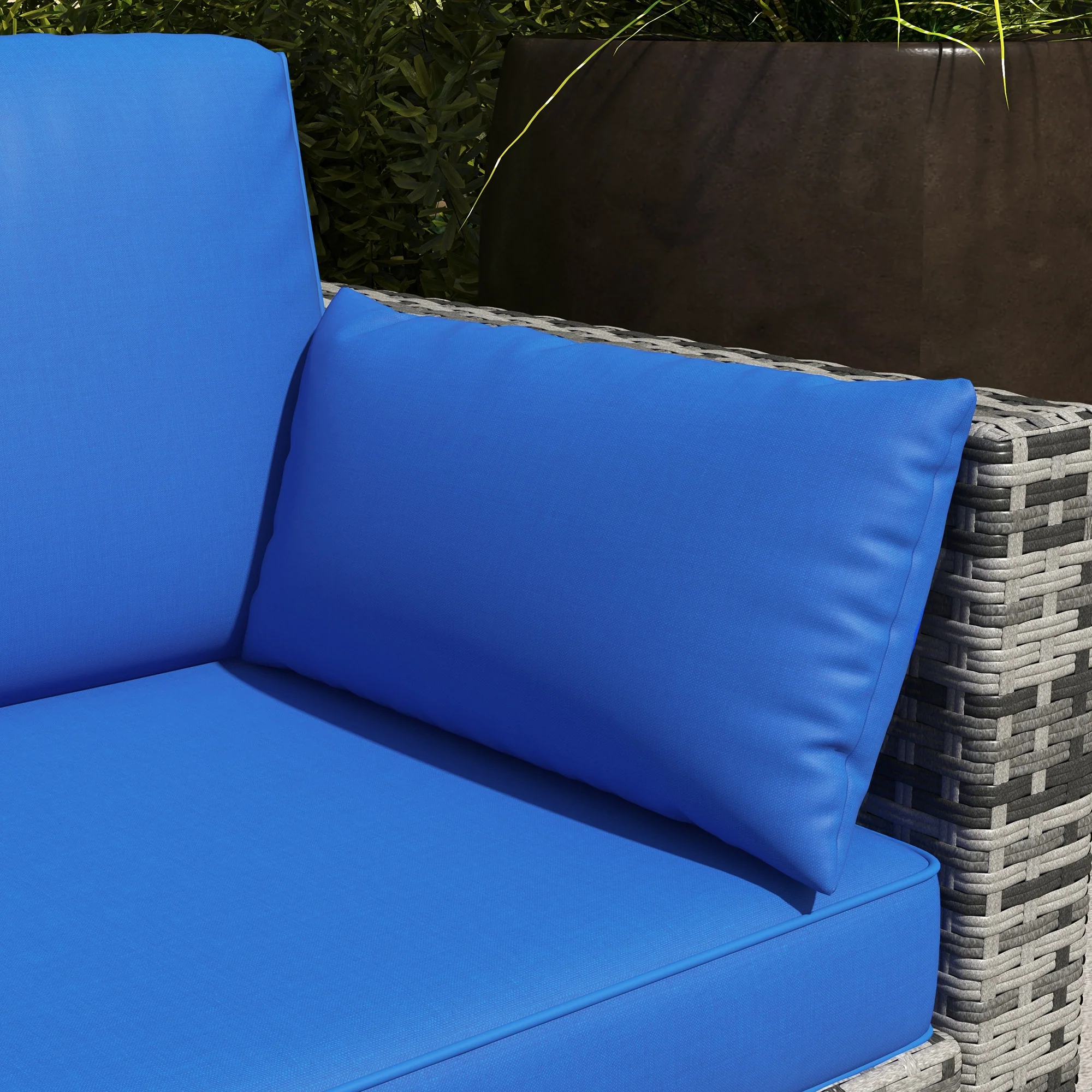 3-Seat PE Rattan Outdoor Sofa with Cushions and Pillows for Patio, Blue - Image 9