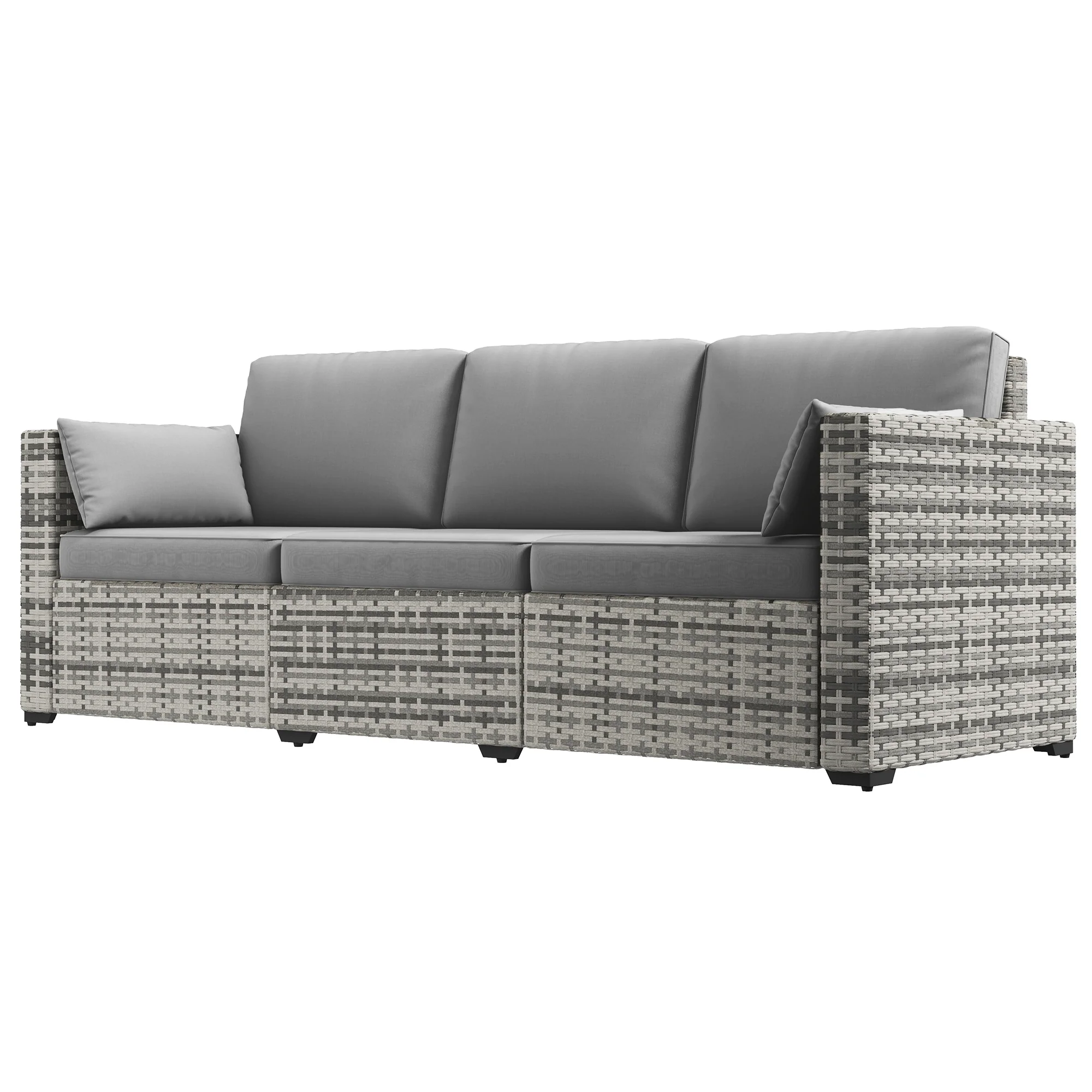 3-Seat Outdoor PE Rattan Sofa with Cushions and Pillows, Grey - Image 2