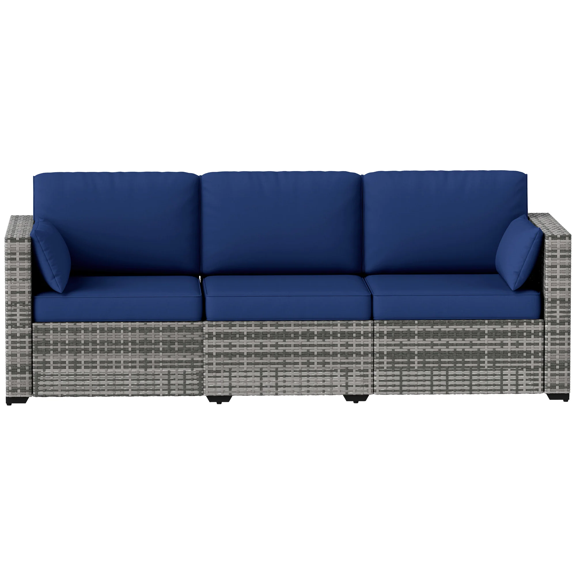 3-Seat PE Rattan Outdoor Sofa with Cushions and Pillows, Dark Blue - Image 2