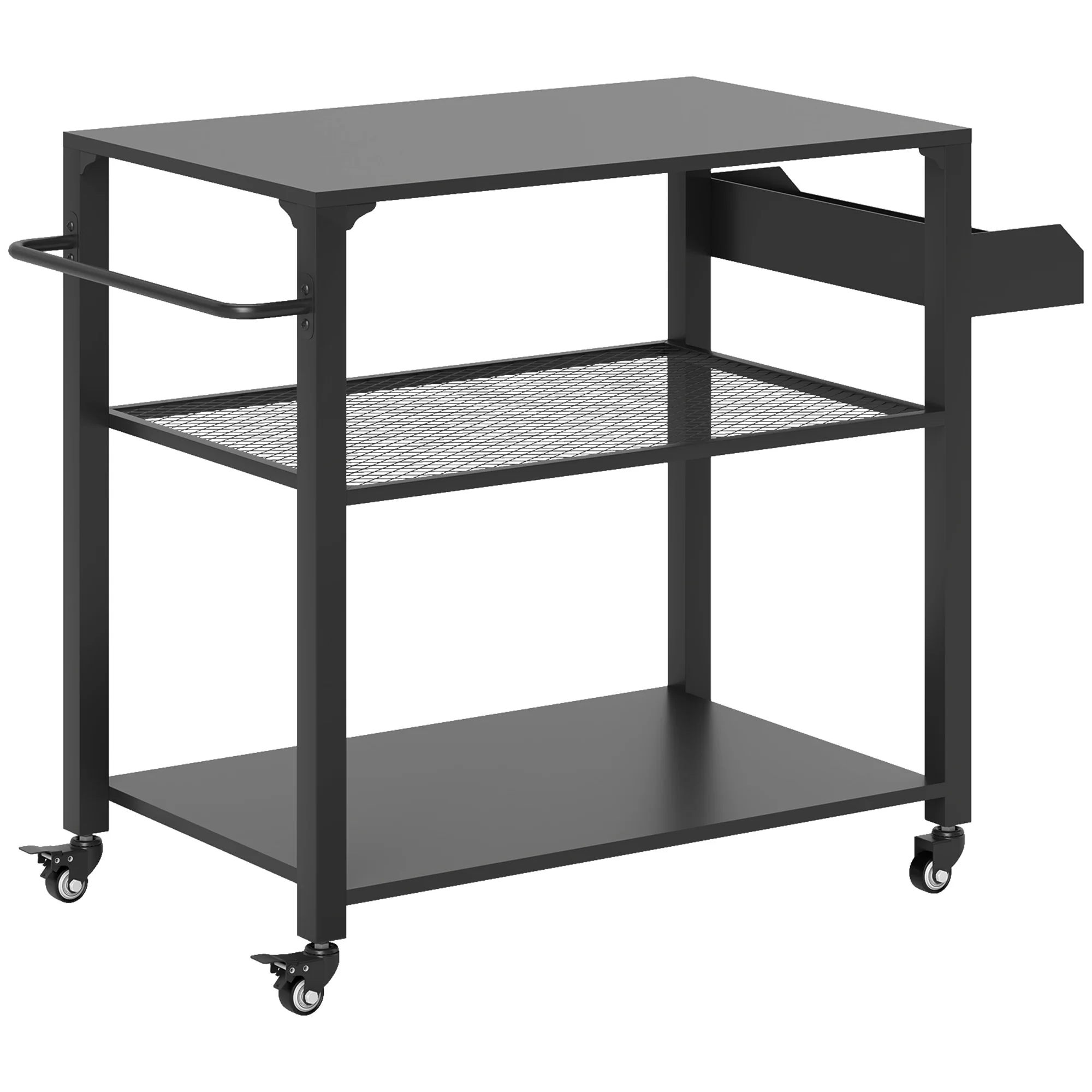 3-Shelf Movable BBQ Prep Table with Hooks & 4 Wheels - Image 2