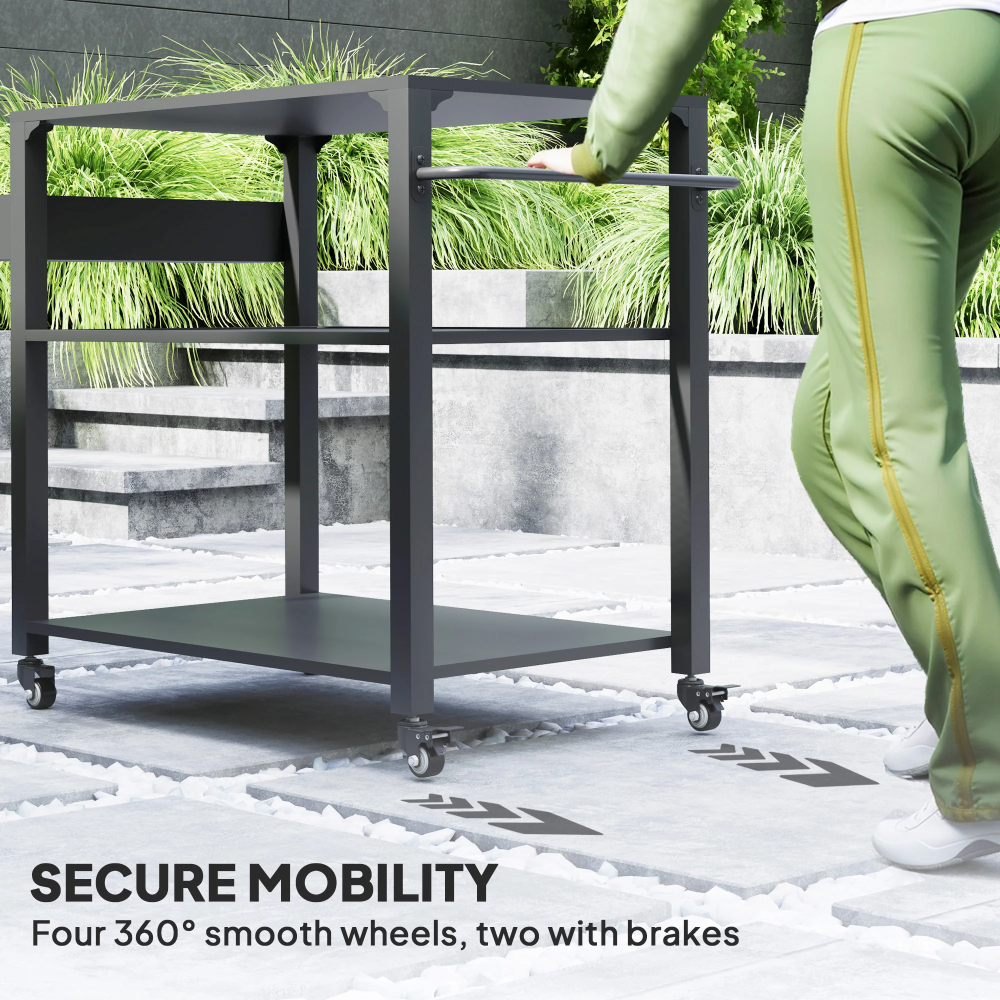 3-Shelf Movable BBQ Prep Table with Hooks & 4 Wheels - Image 8