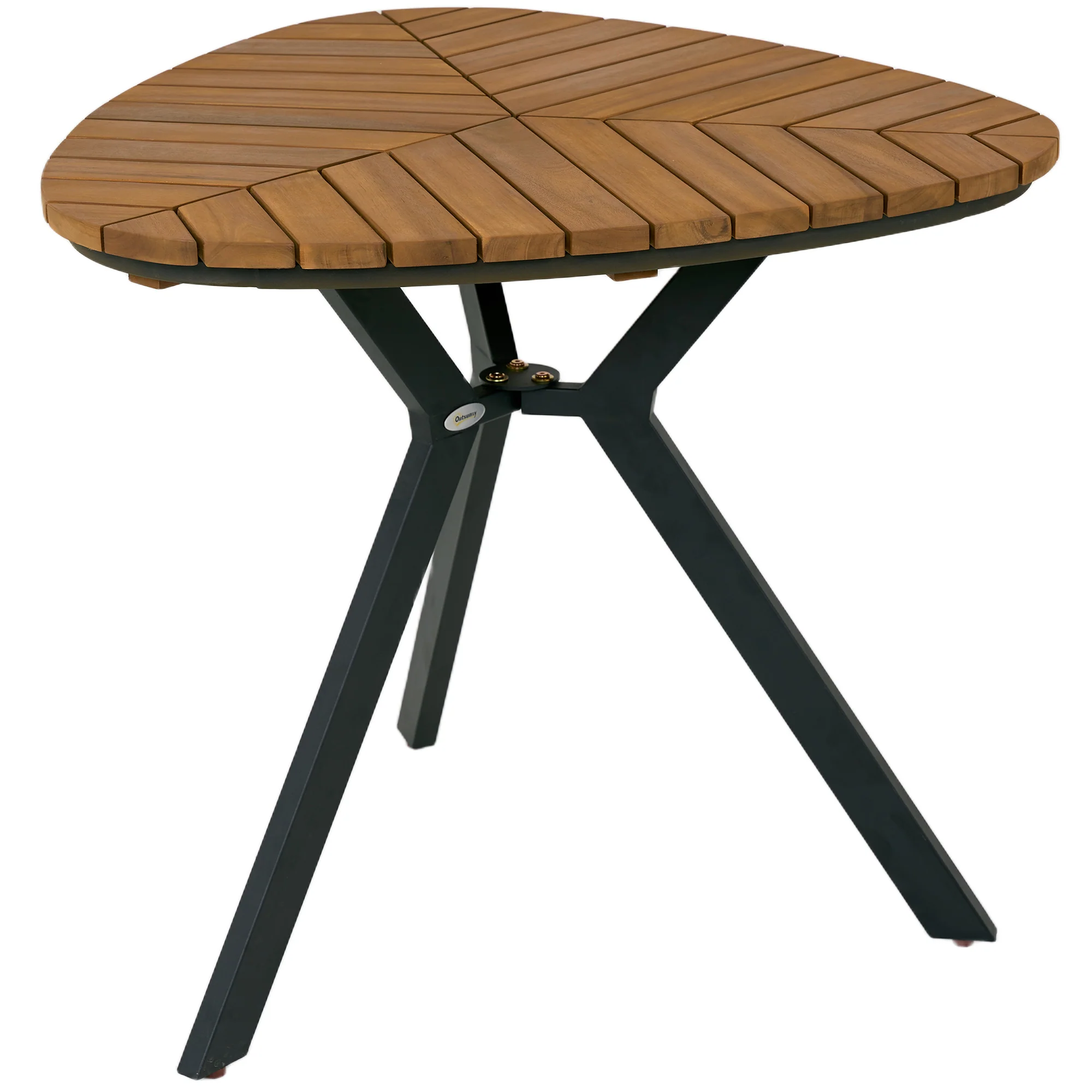 Outdoor Dining Table with Slatted Acacia Wood Leaf Tabletop & Steel Legs, Teak - Image 12