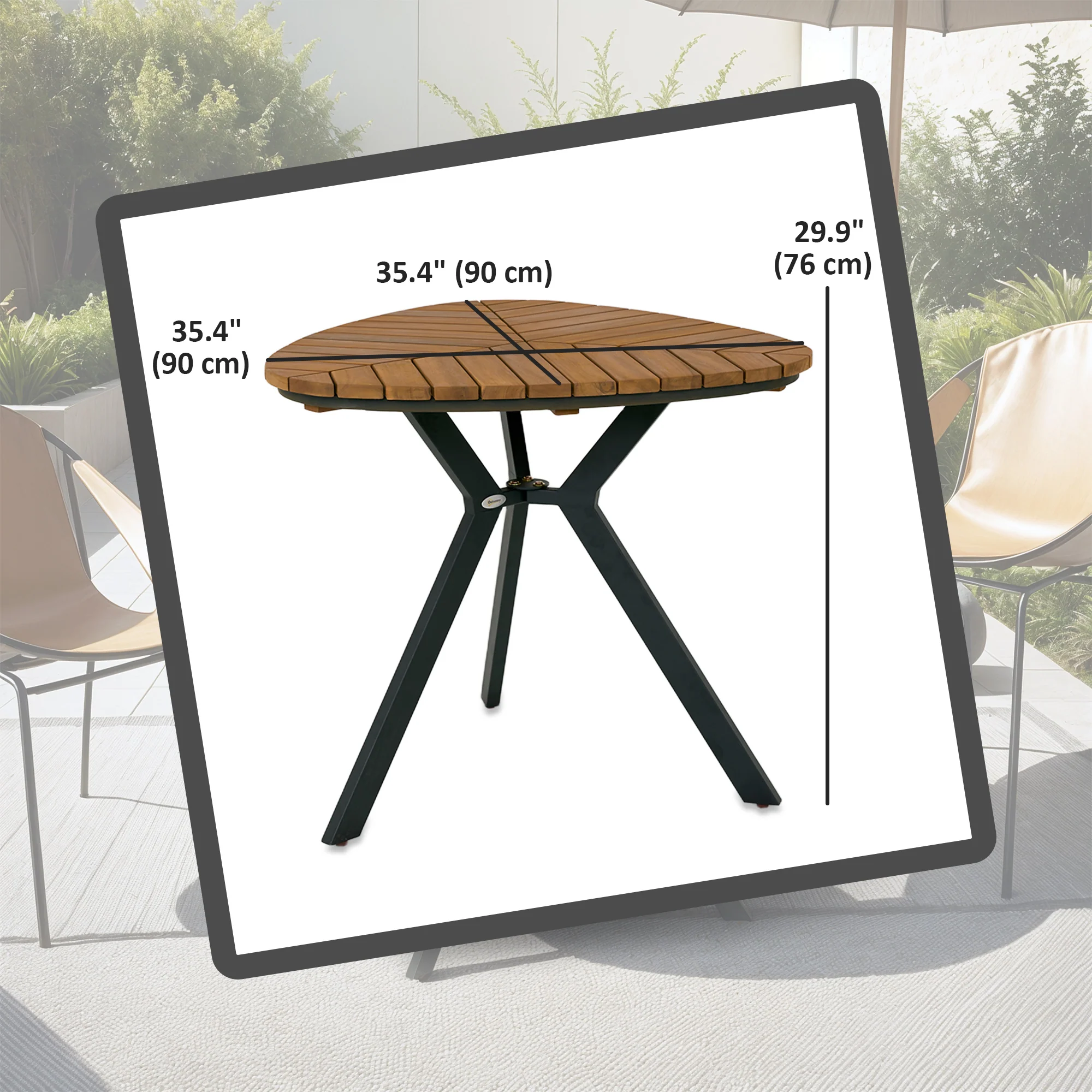 Outdoor Dining Table with Slatted Acacia Wood Leaf Tabletop & Steel Legs, Teak - Image 5