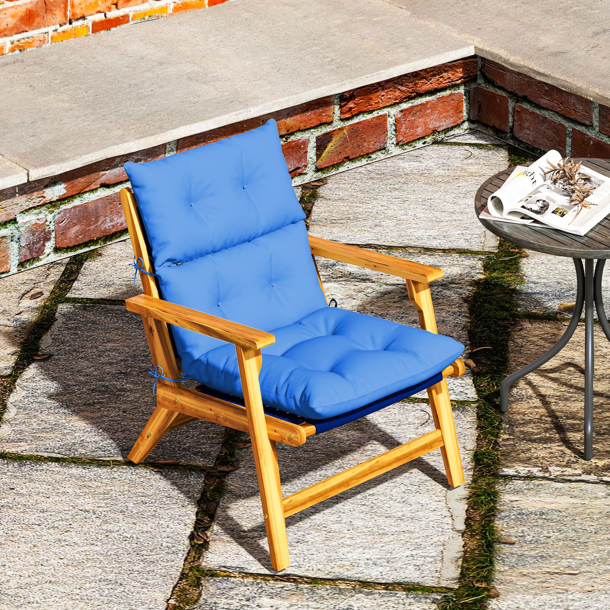 Tufted Adirondack Chair Cushion, Rocking Chair Cushion Pad with Backrest & Ties, Blue - Image 10