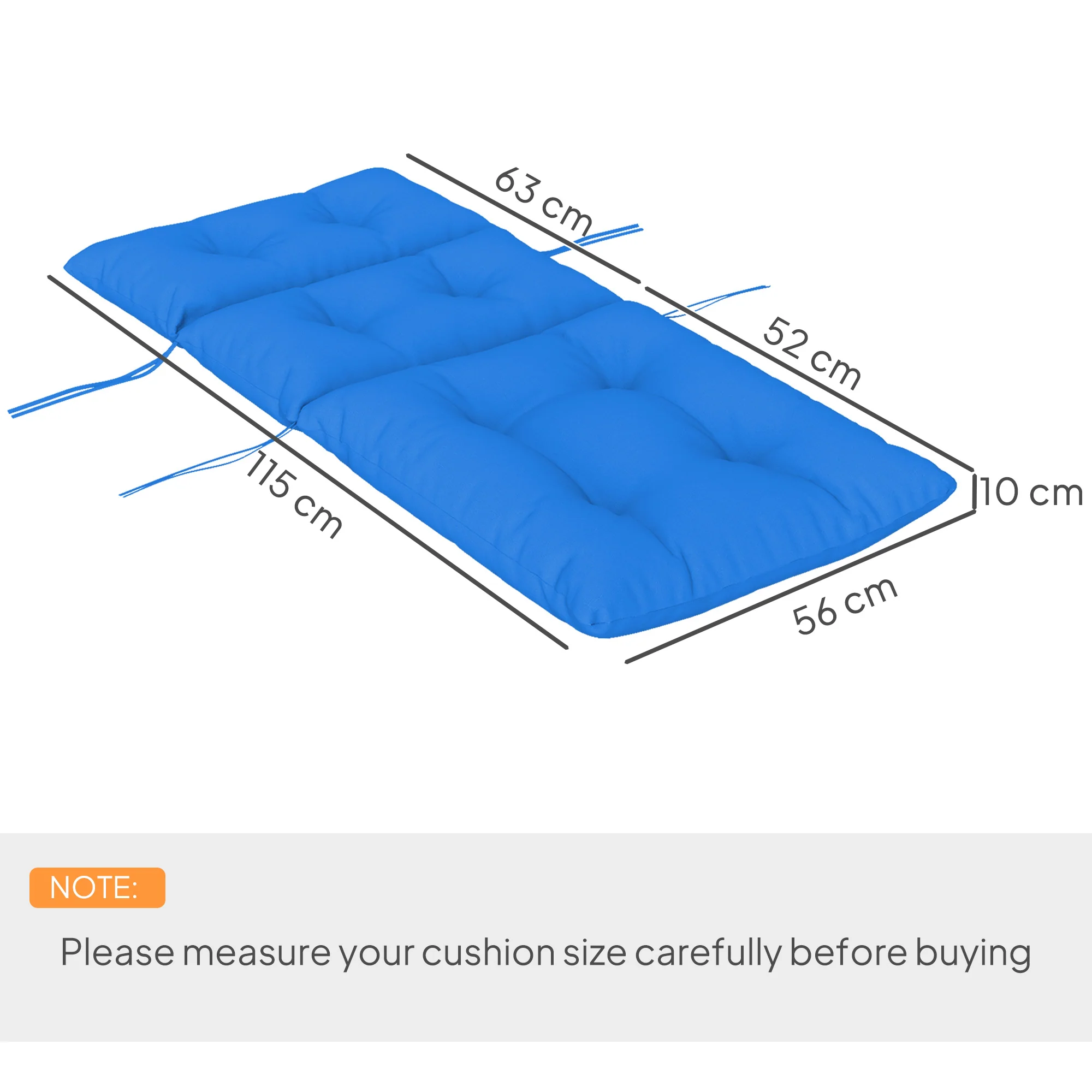 Tufted Adirondack Chair Cushion, Rocking Chair Cushion Pad with Backrest & Ties, Blue - Image 5