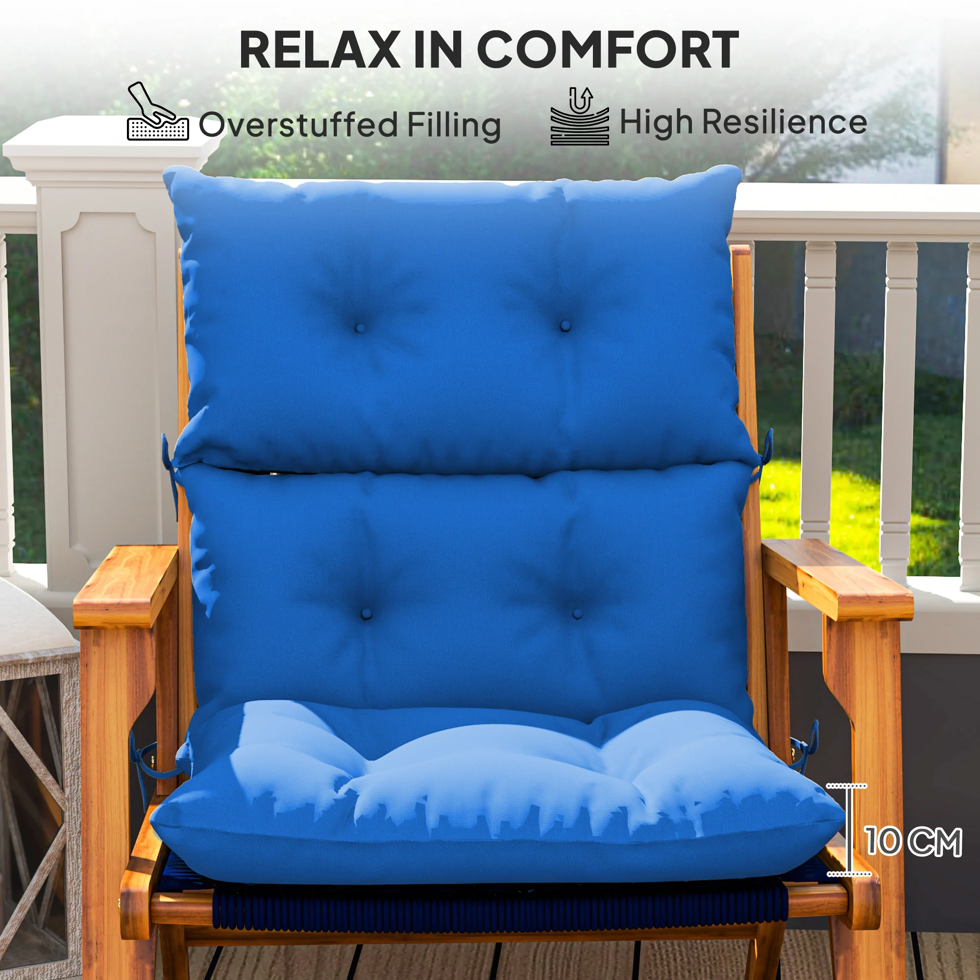 Tufted Adirondack Chair Cushion, Rocking Chair Cushion Pad with Backrest & Ties, Blue - Image 6