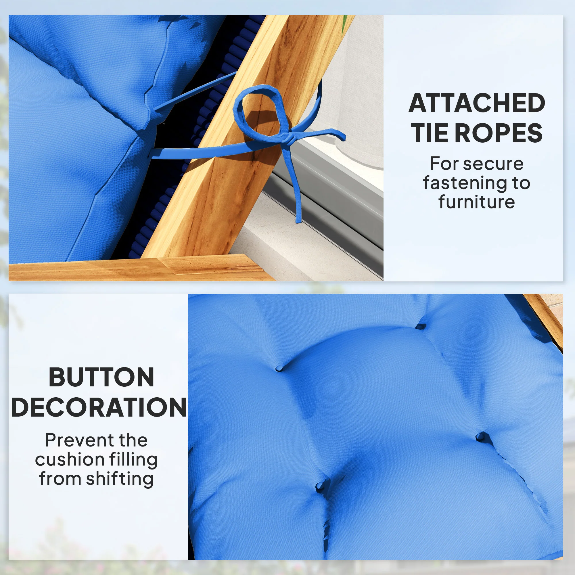 Tufted Adirondack Chair Cushion, Rocking Chair Cushion Pad with Backrest & Ties, Blue - Image 8