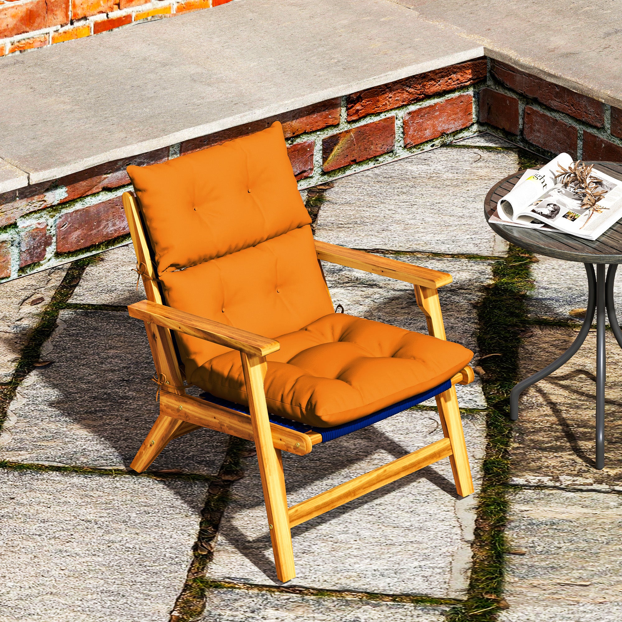 Tufted Adirondack Chair Cushion, Rocking Chair Cushion Pad with Backrest & Ties, Orange - Image 10