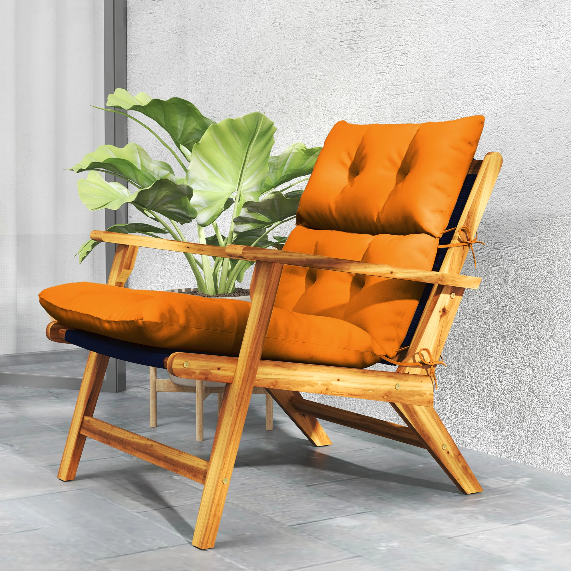 Tufted Adirondack Chair Cushion, Rocking Chair Cushion Pad with Backrest & Ties, Orange - Image 11