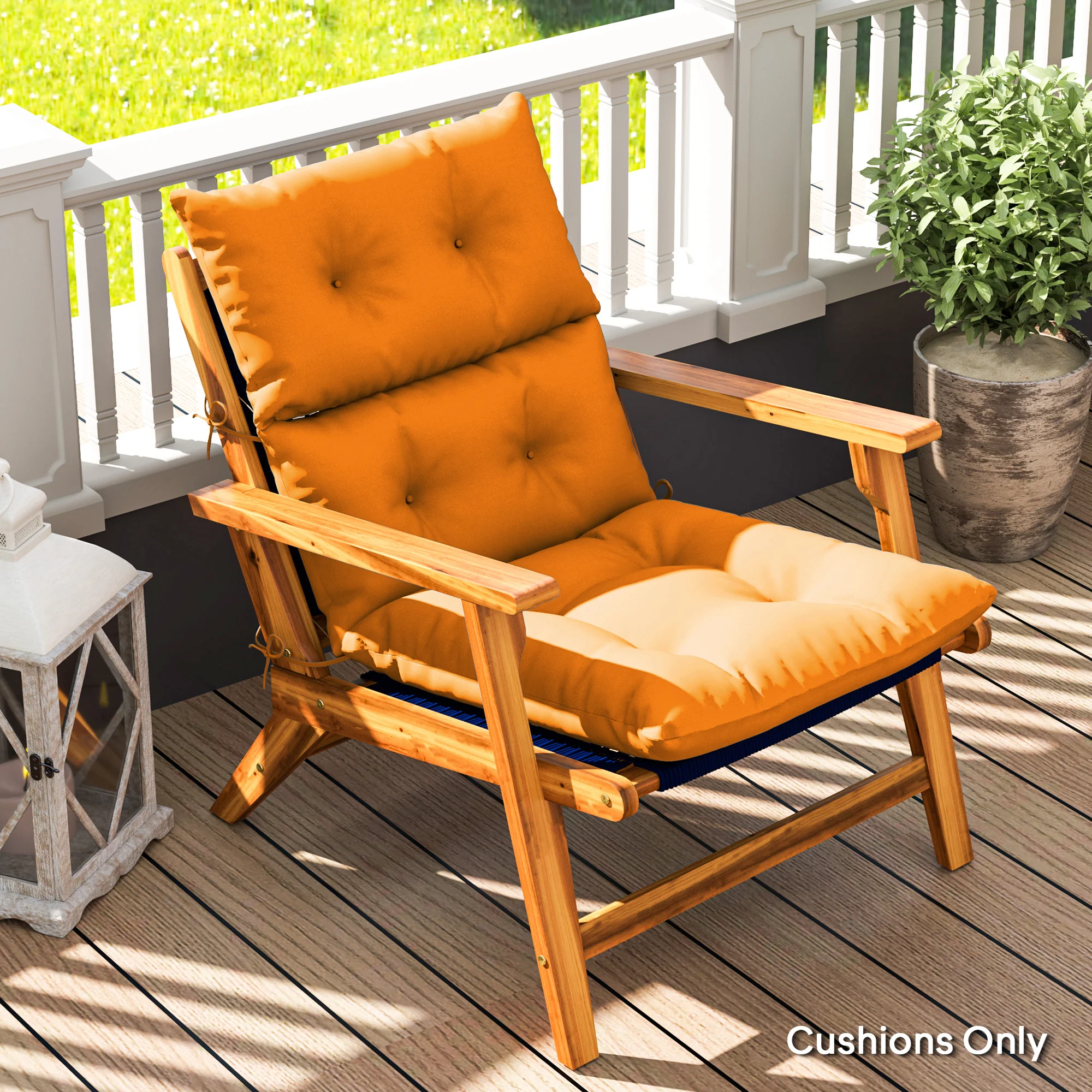 Tufted Adirondack Chair Cushion, Rocking Chair Cushion Pad with Backrest & Ties, Orange - Image 3